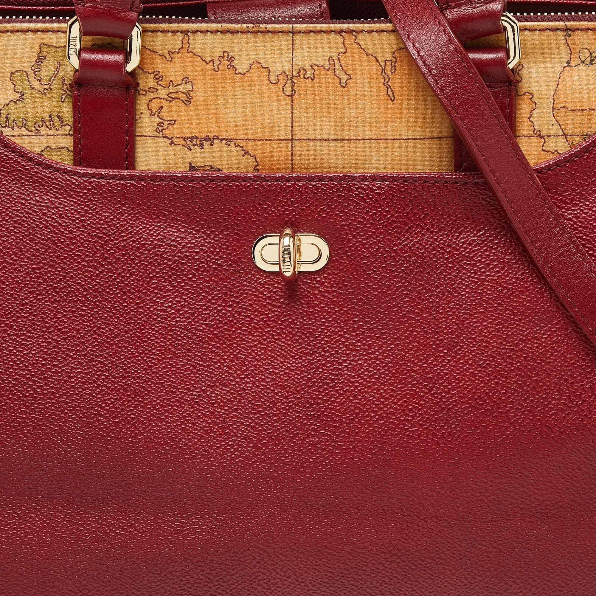 Alviero Martini 1A Classe Red/beige Geo Print Coated Canvas And Leather Tote