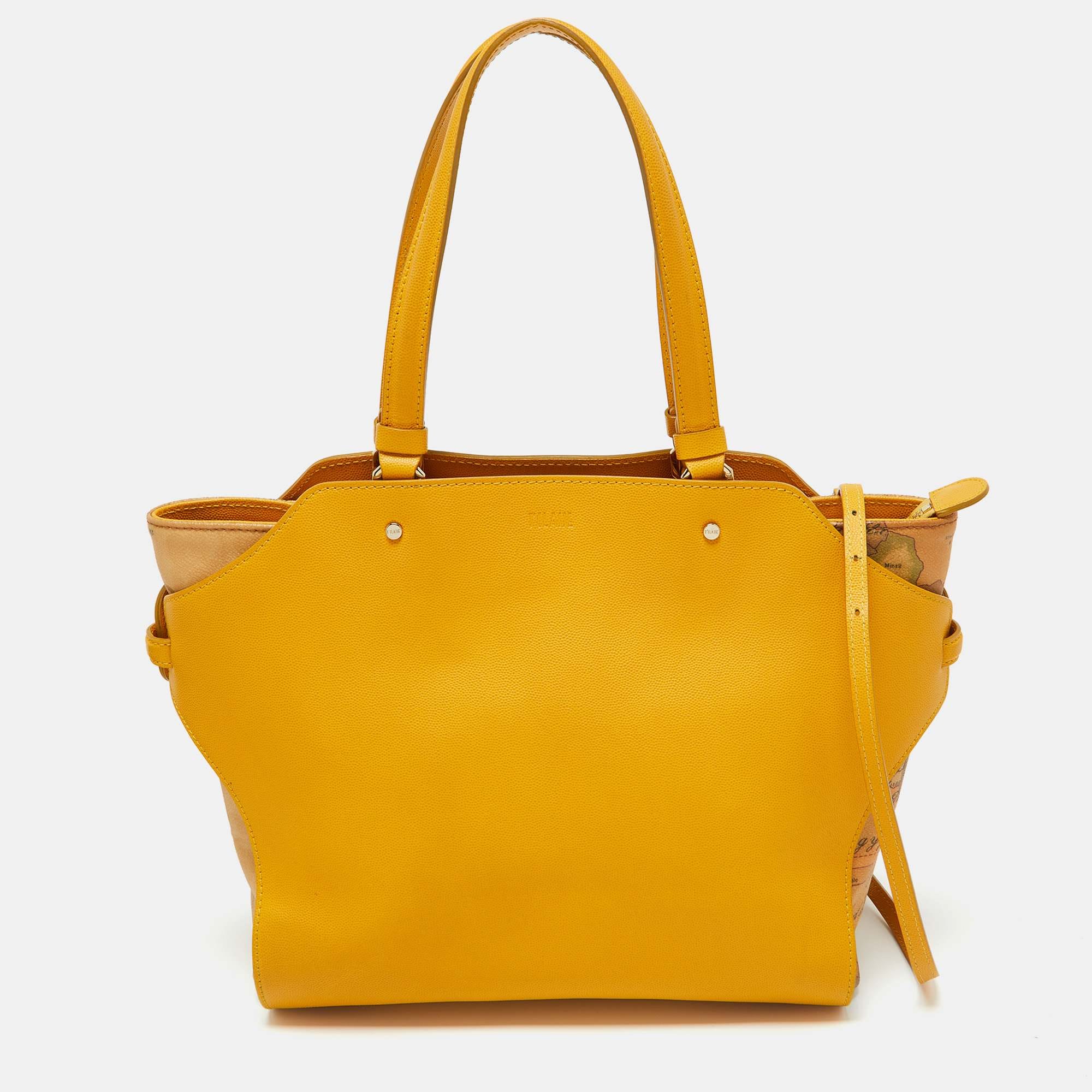 Alviero Martini 1A Classe Yellow Geo Print Coated Canvas And Leather Tote