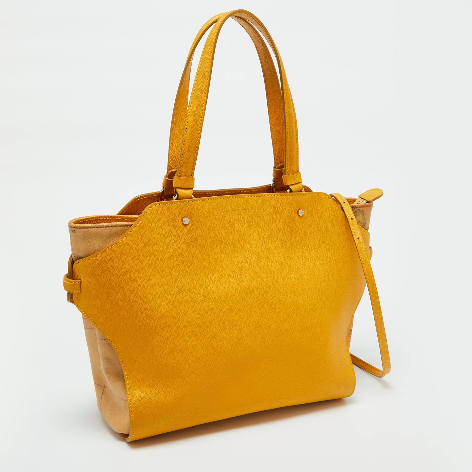 Alviero Martini 1A Classe Yellow Geo Print Coated Canvas And Leather Tote