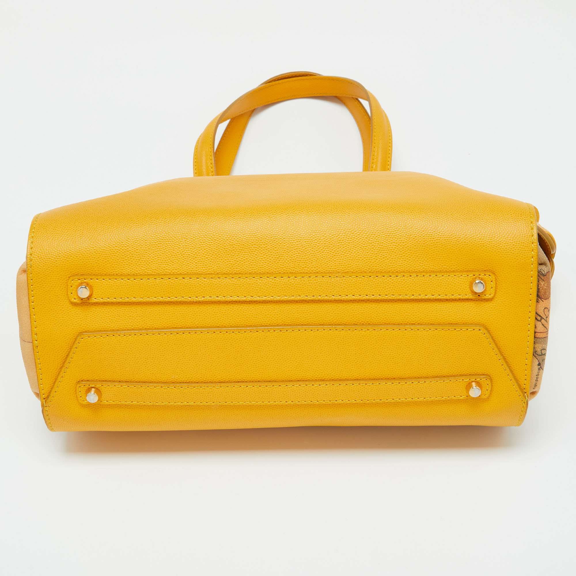 Alviero Martini 1A Classe Yellow Geo Print Coated Canvas And Leather Tote