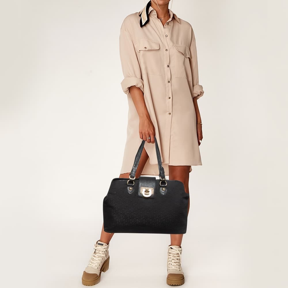 Monogram Dkny Black Monogram Canvas And Leather Flap Tote