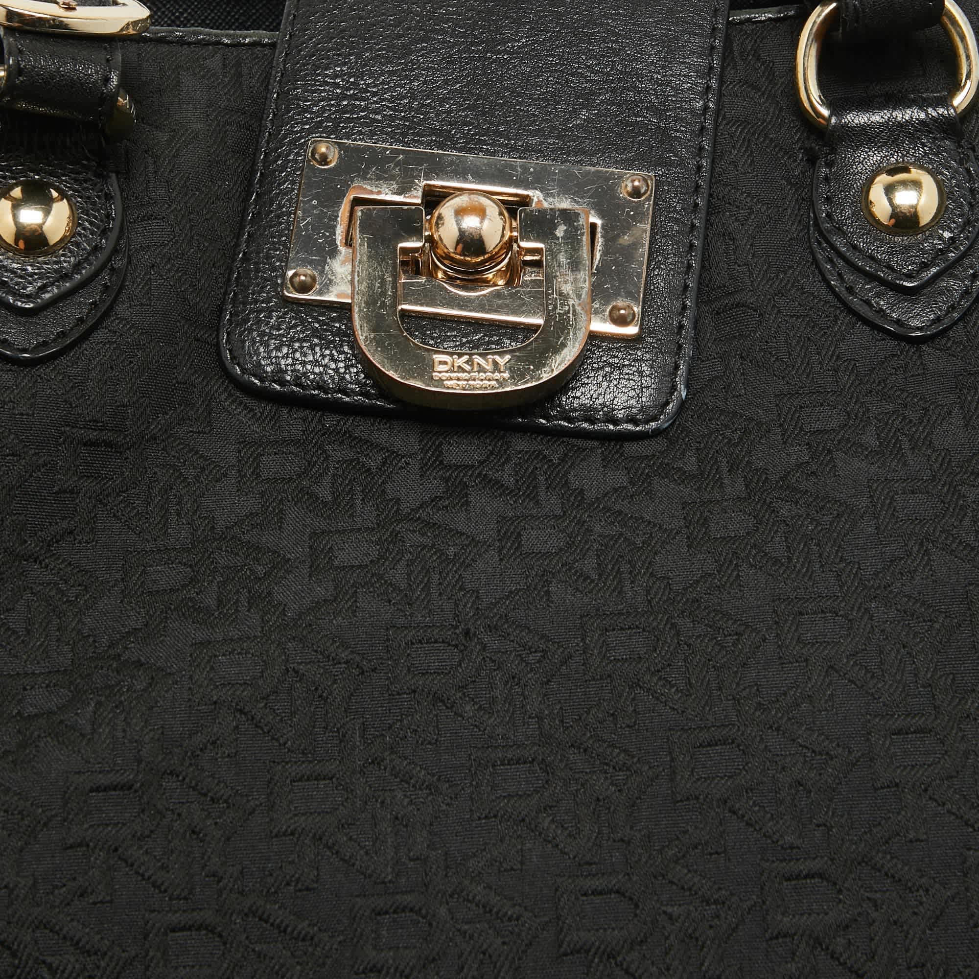 Monogram Dkny Black Monogram Canvas And Leather Flap Tote