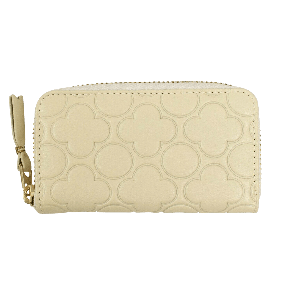 Leather Clover Embossed Mini Wallet Coin Purse Ivory