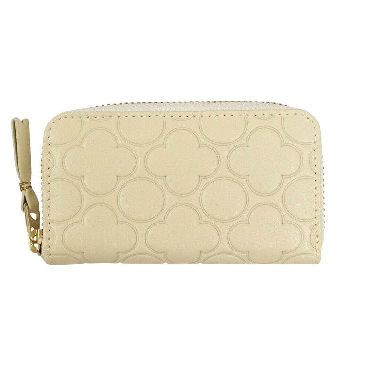 Leather Clover Embossed Mini Wallet Coin Purse Ivory