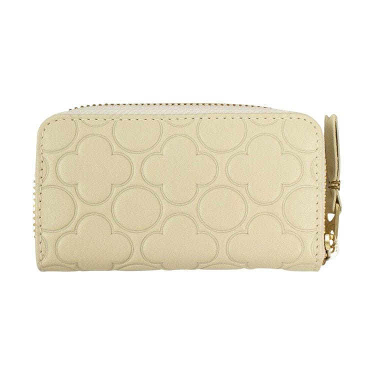 Leather Clover Embossed Mini Wallet Coin Purse Ivory