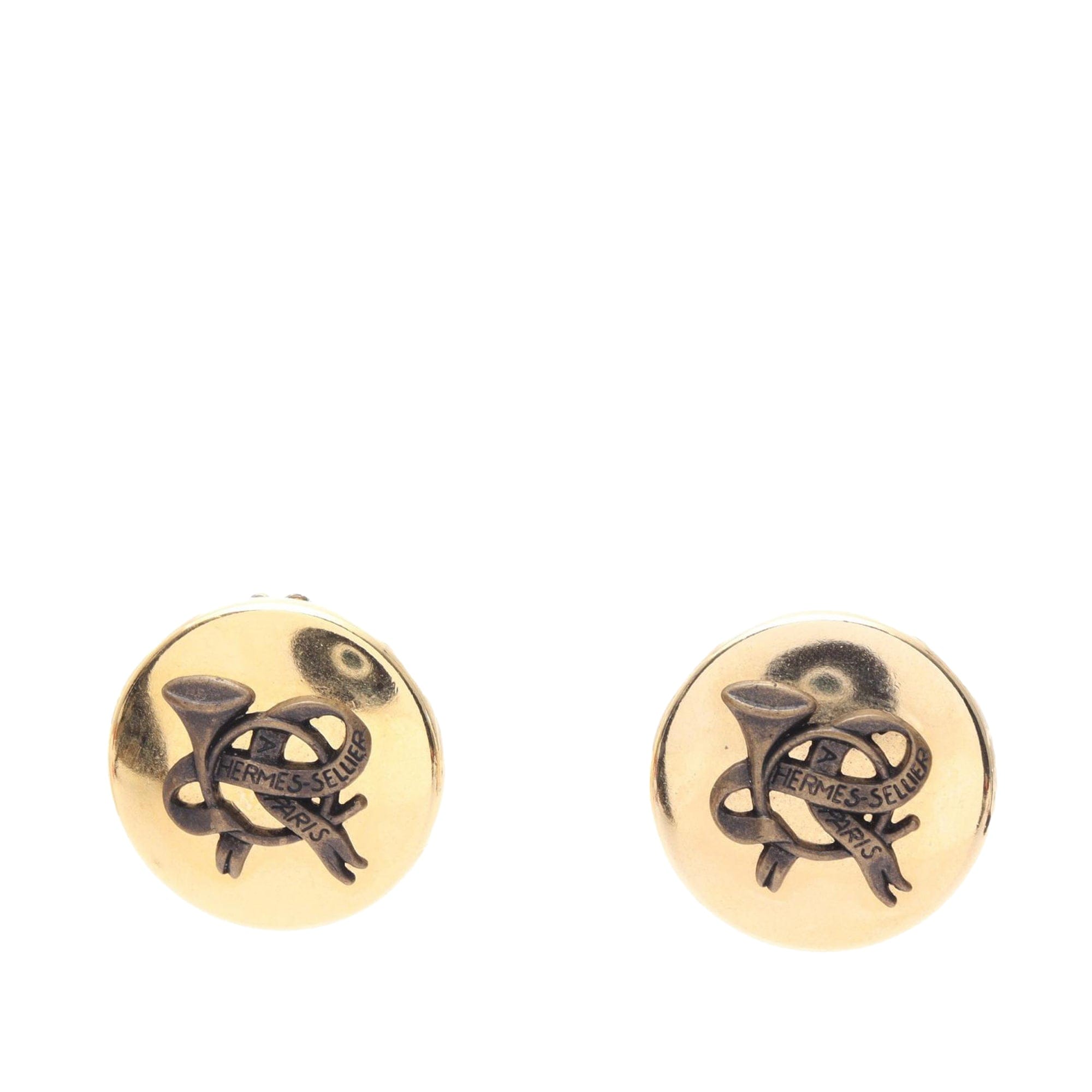 Hermès Gold Plated Horn Sellier Clip On Earrings