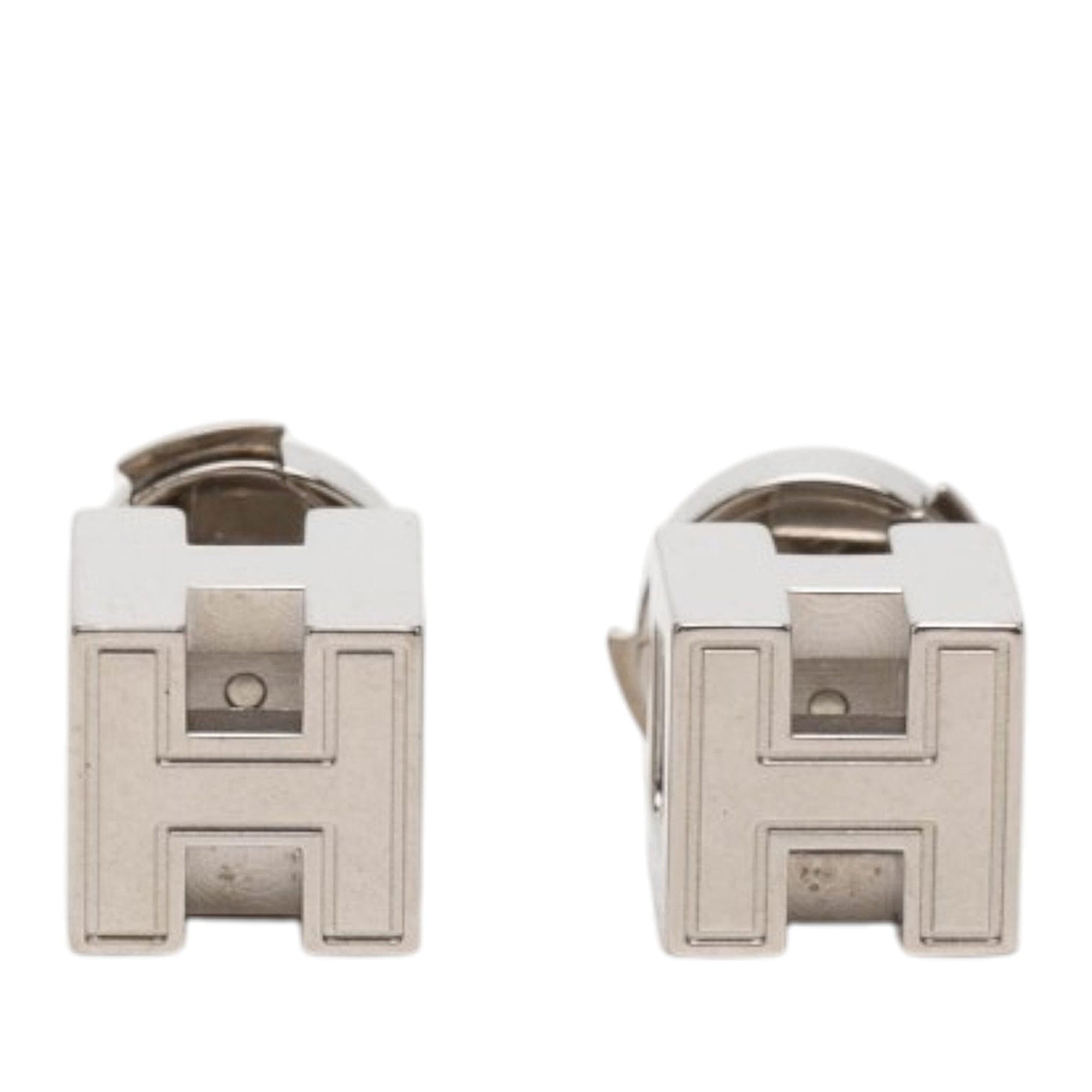 Hermès Palladium Plated Cage dH Cube Push Back Earrings