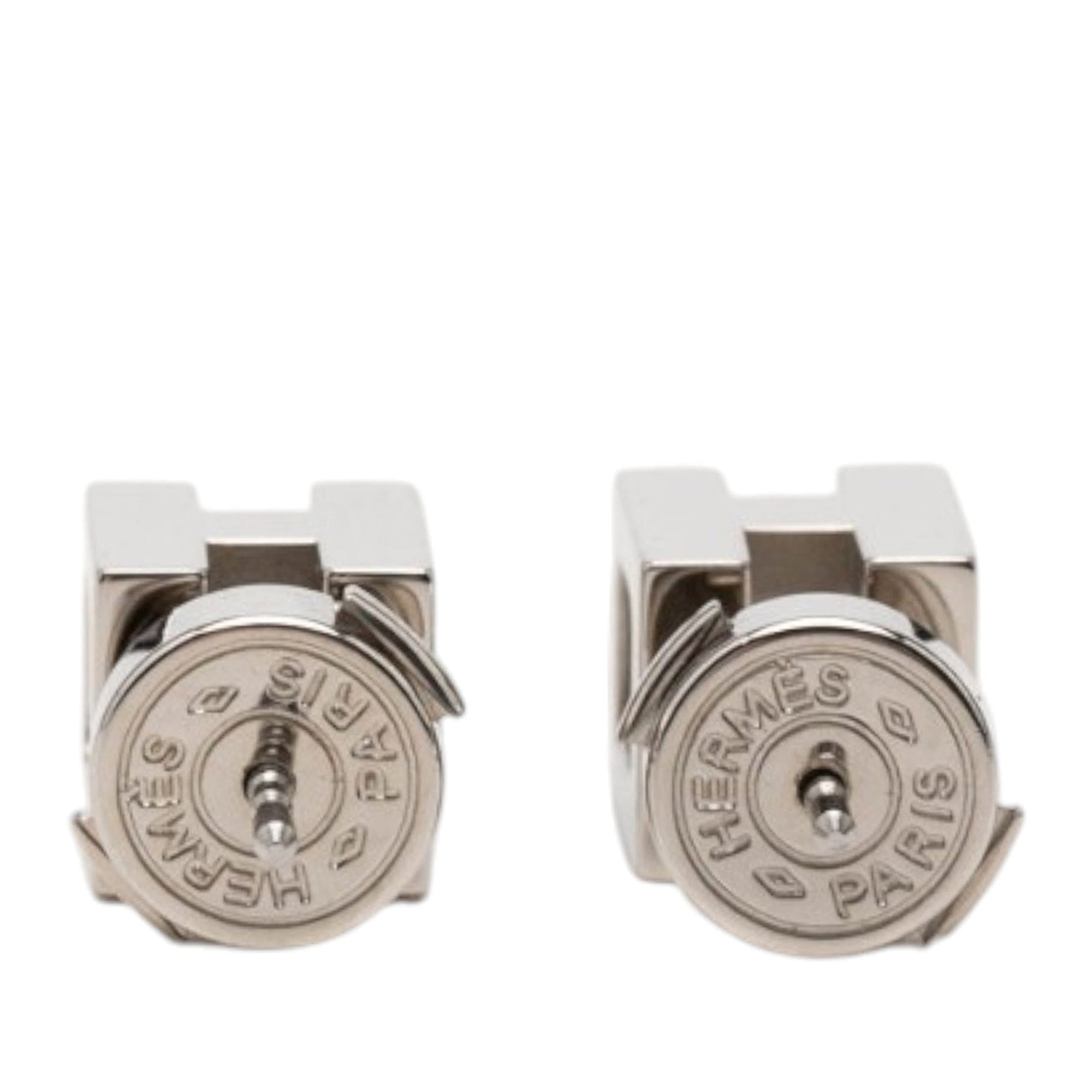 Hermès Palladium Plated Cage dH Cube Push Back Earrings