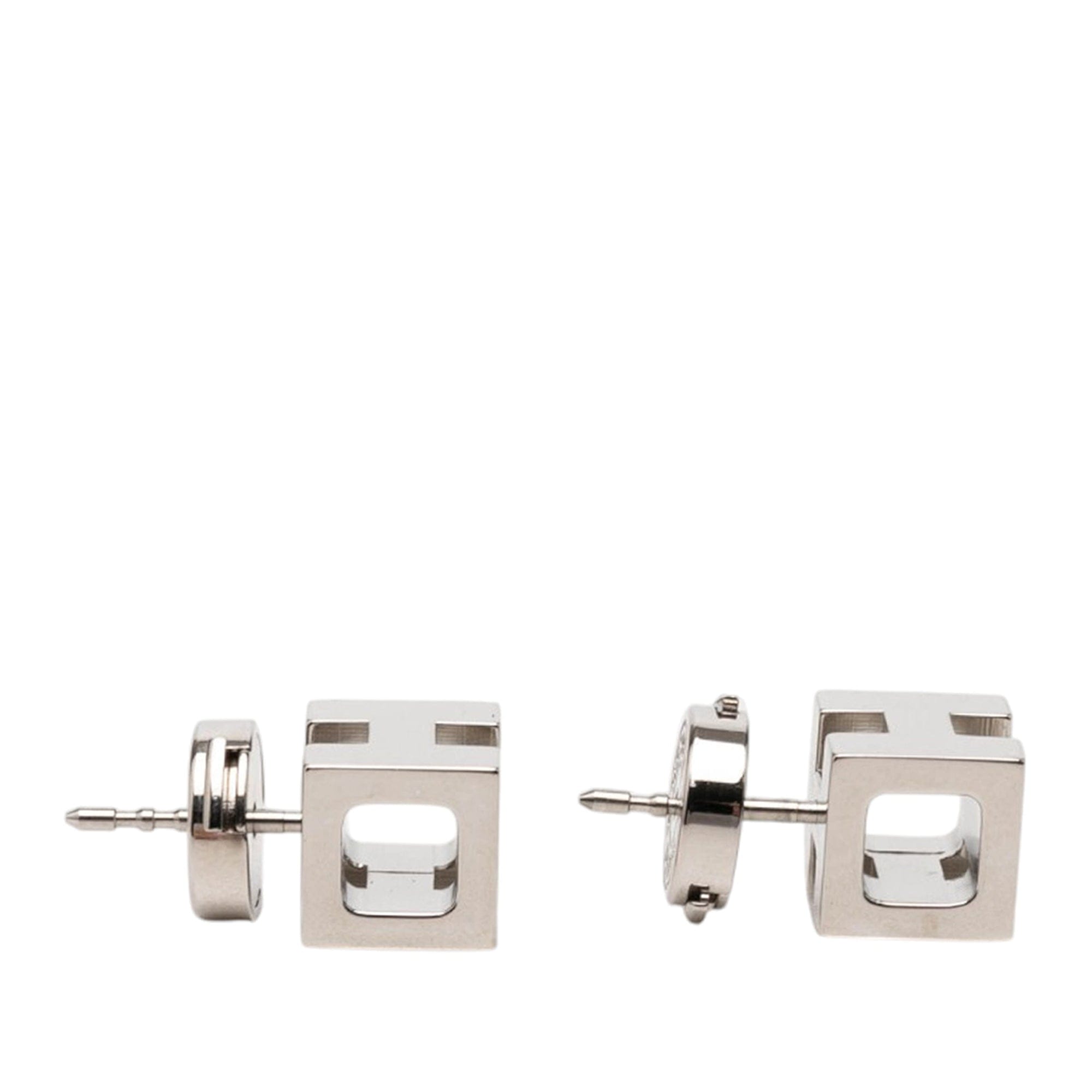 Hermès Palladium Plated Cage dH Cube Push Back Earrings