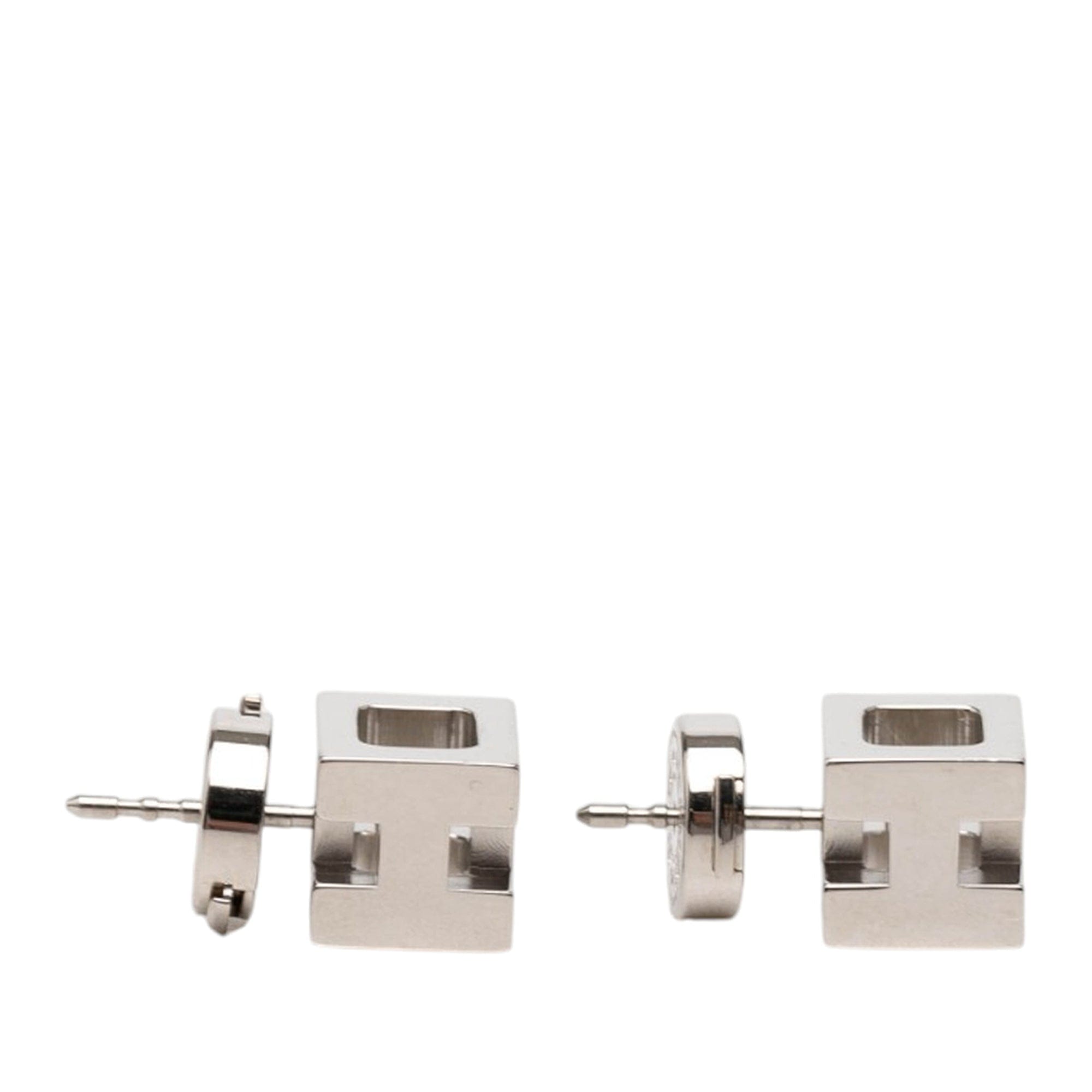 Hermès Palladium Plated Cage dH Cube Push Back Earrings