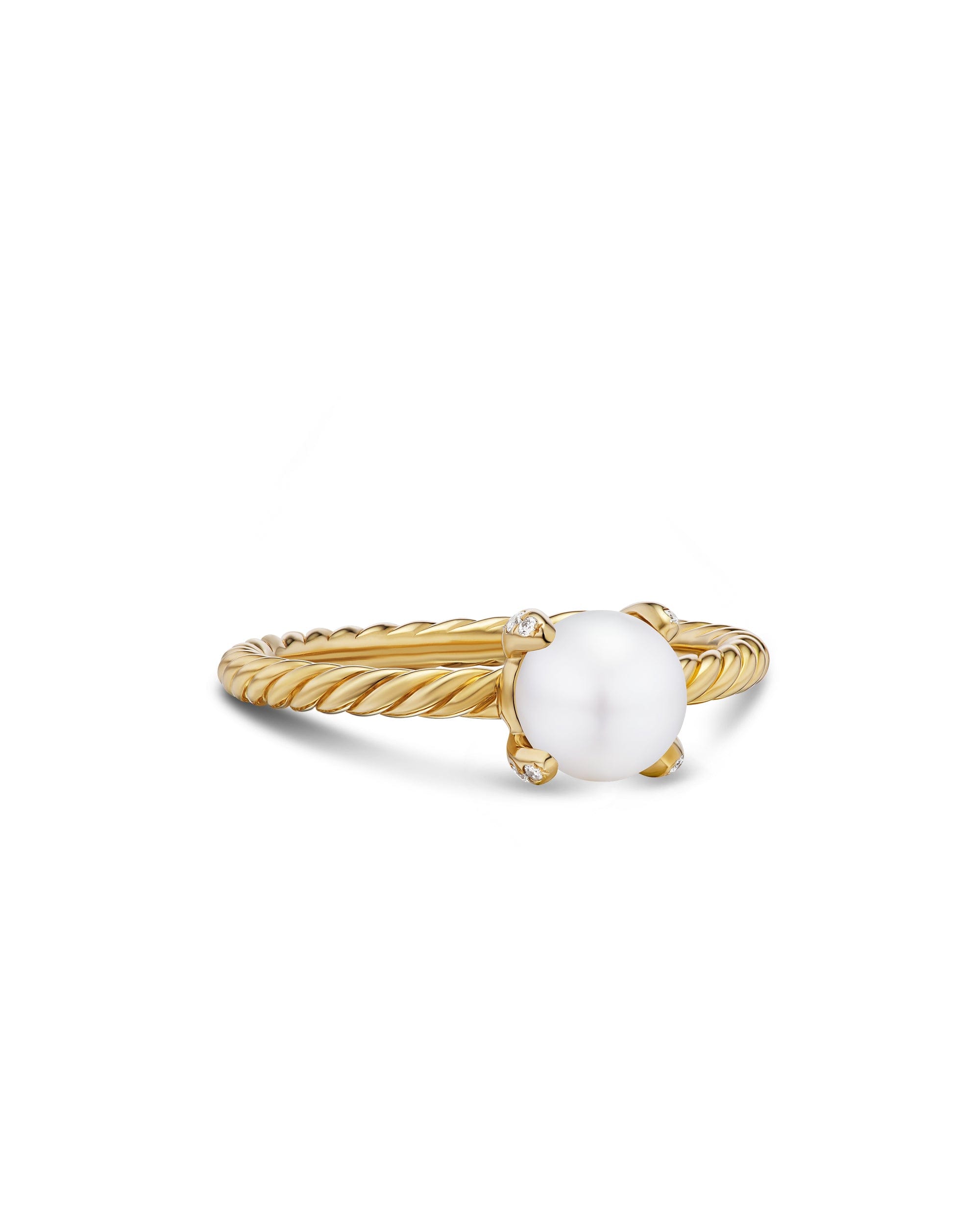 David Yurman Pearl Classics Ring in 18K Yellow Gold with Diamonds, 2 mm, Size 5
