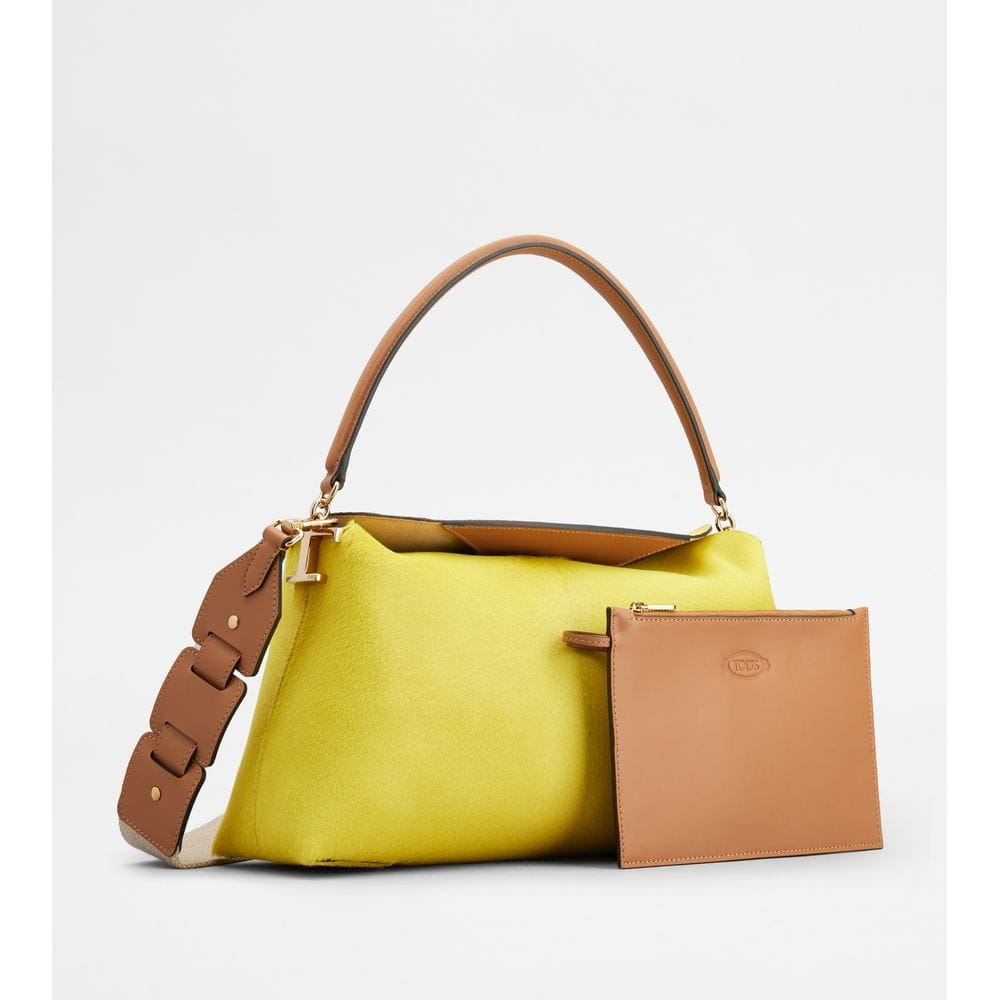 Tod's Tods T Case Shoulder Bag In Pony Effect Leather Small Yellow