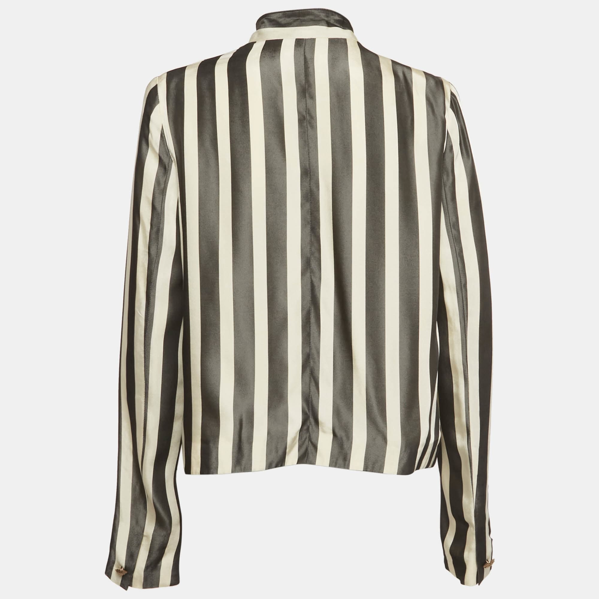 Just Cavalli Black & Cream Striped Crepe Open Front Blazer