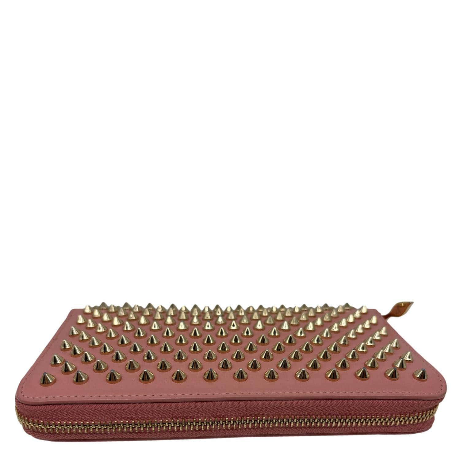 CHRISTIAN LOUBOUTIN Panettone Spikes Leather Zip Around Wallet Light Pink