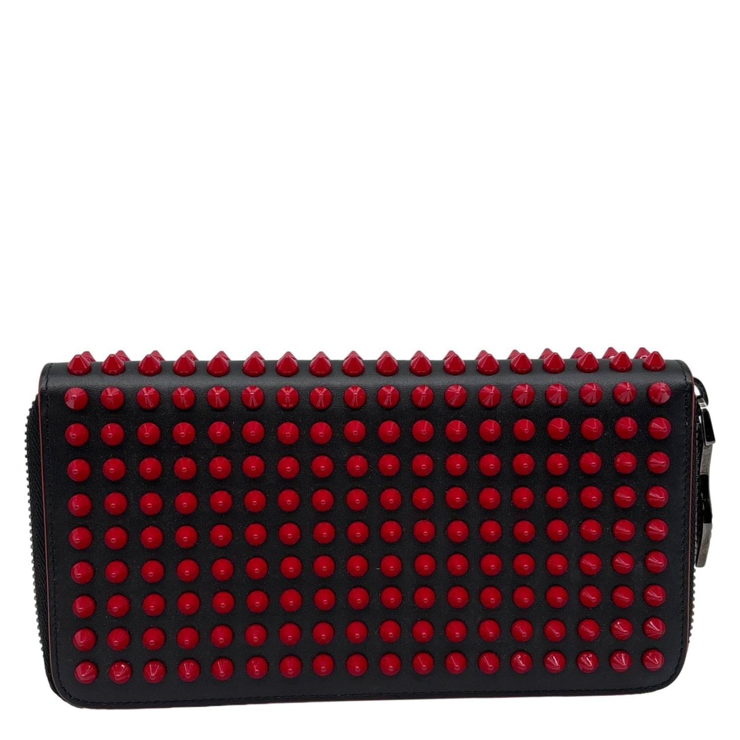 CHRISTIAN LOUBOUTIN Panettone Spikes Leather Zip Around Wallet Red