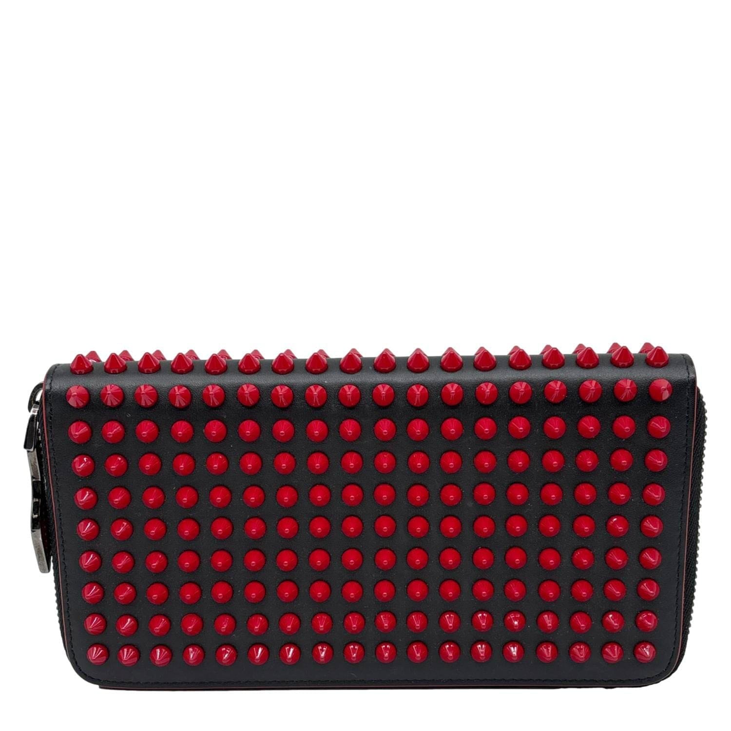 CHRISTIAN LOUBOUTIN Panettone Spikes Leather Zip Around Wallet Red