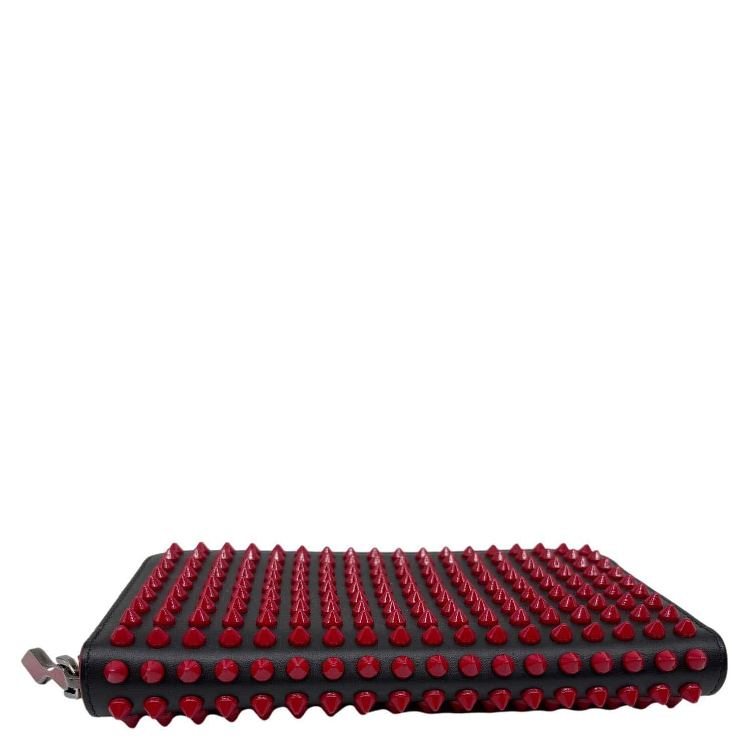CHRISTIAN LOUBOUTIN Panettone Spikes Leather Zip Around Wallet Red