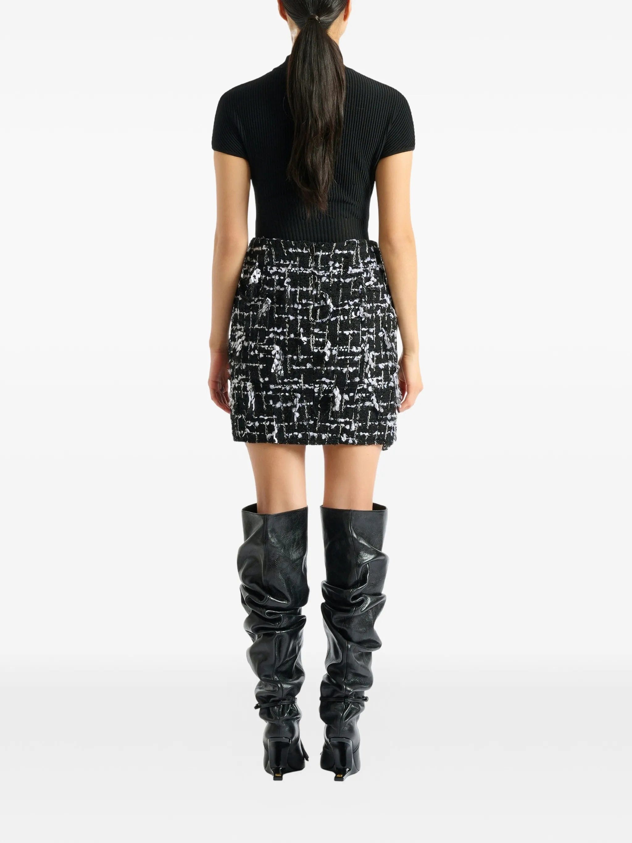 Balmain belted fringed tweed skirt