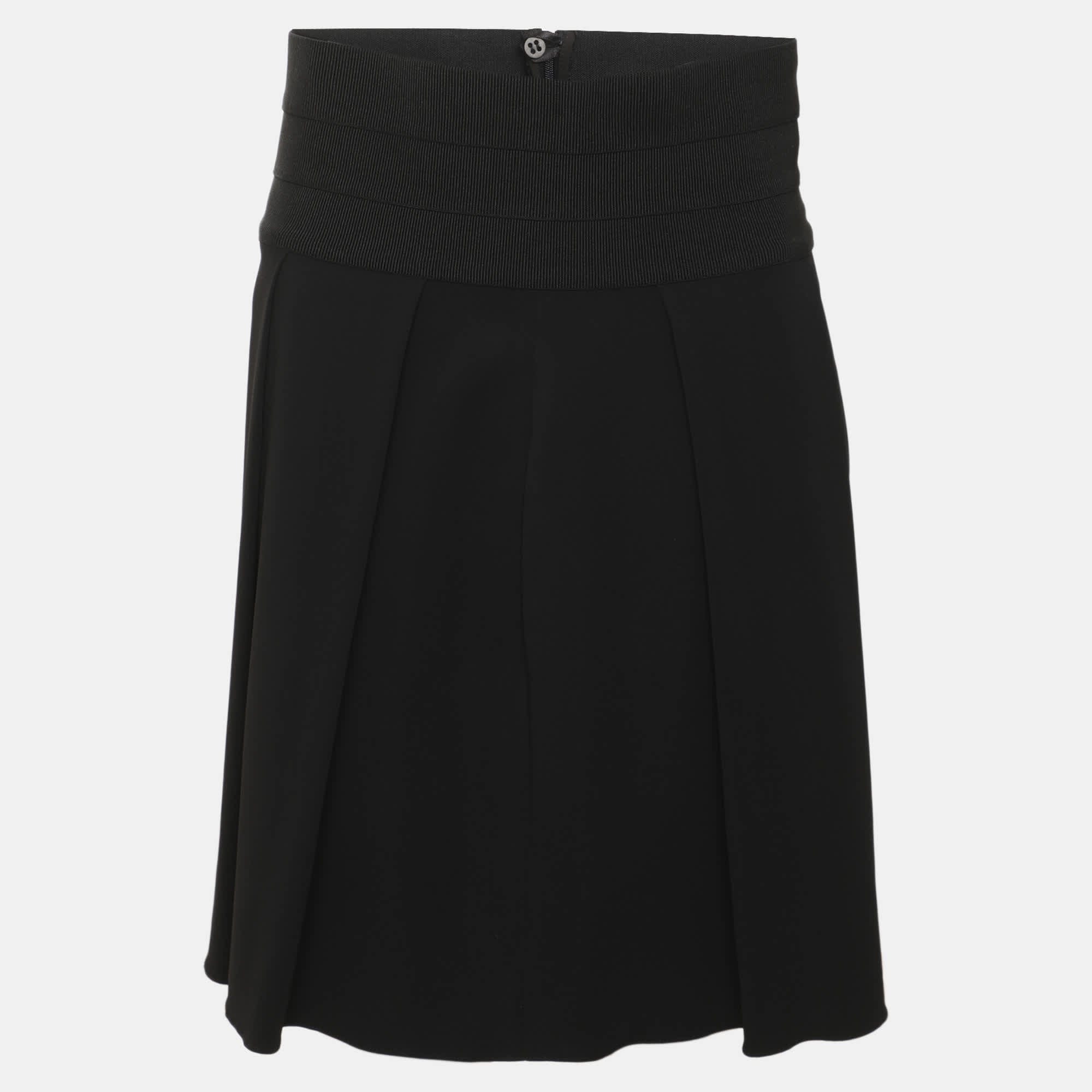 Emporio Armani Black Stretch Crepe Pleated Midi Skirt