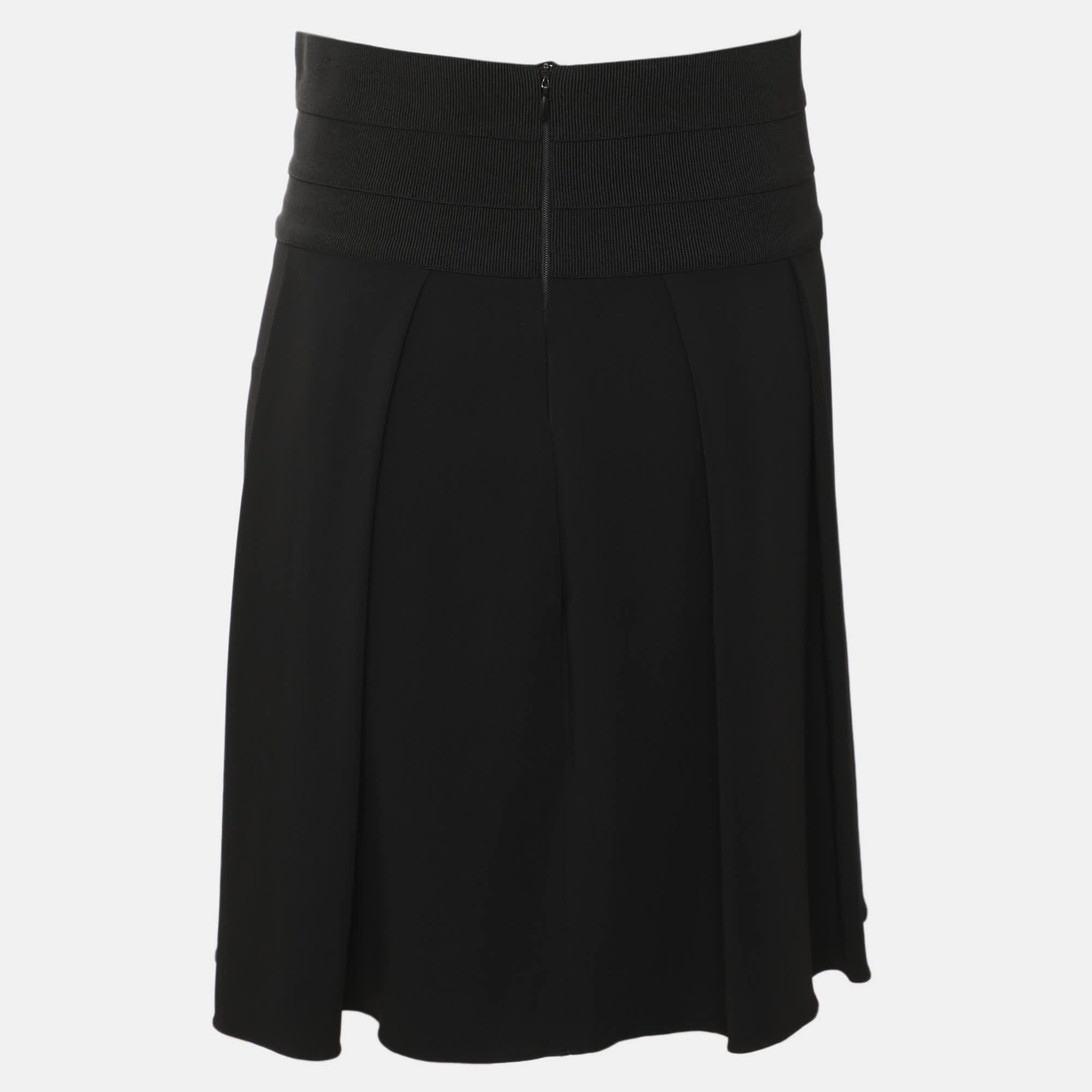 Emporio Armani Black Stretch Crepe Pleated Midi Skirt