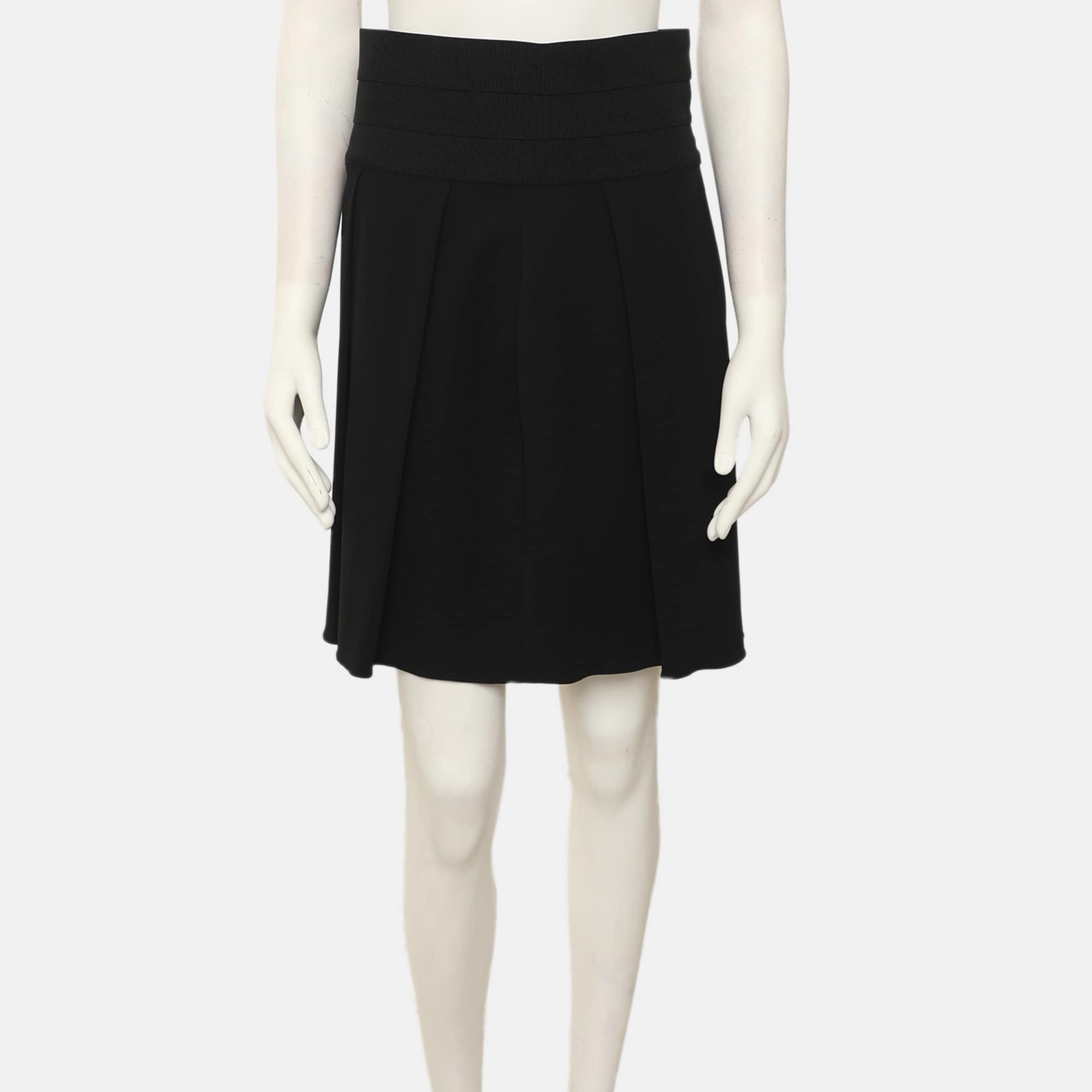 Emporio Armani Black Stretch Crepe Pleated Midi Skirt