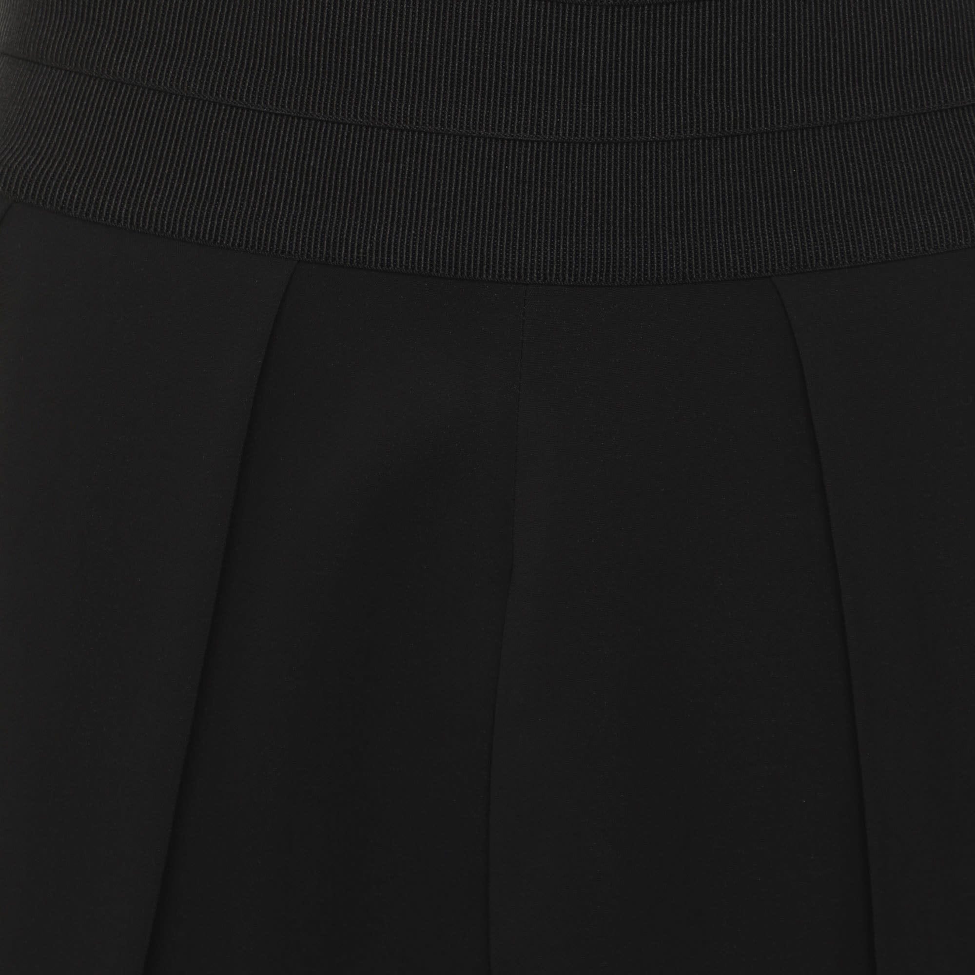 Emporio Armani Black Stretch Crepe Pleated Midi Skirt