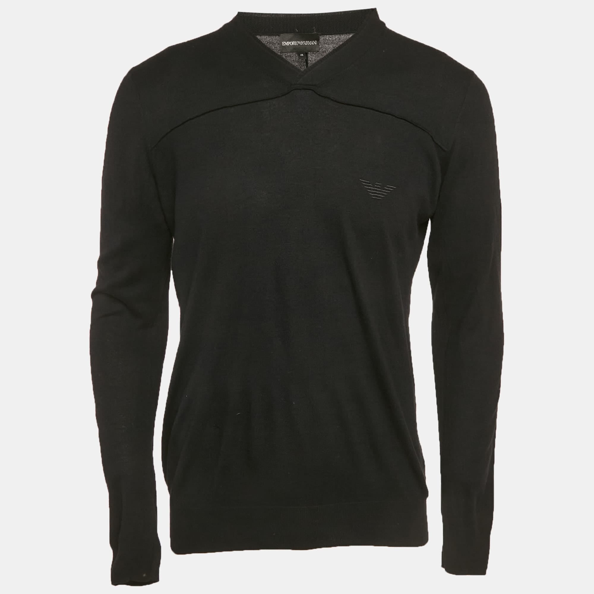 Emporio Armani Black Knit V - Neck Sweater