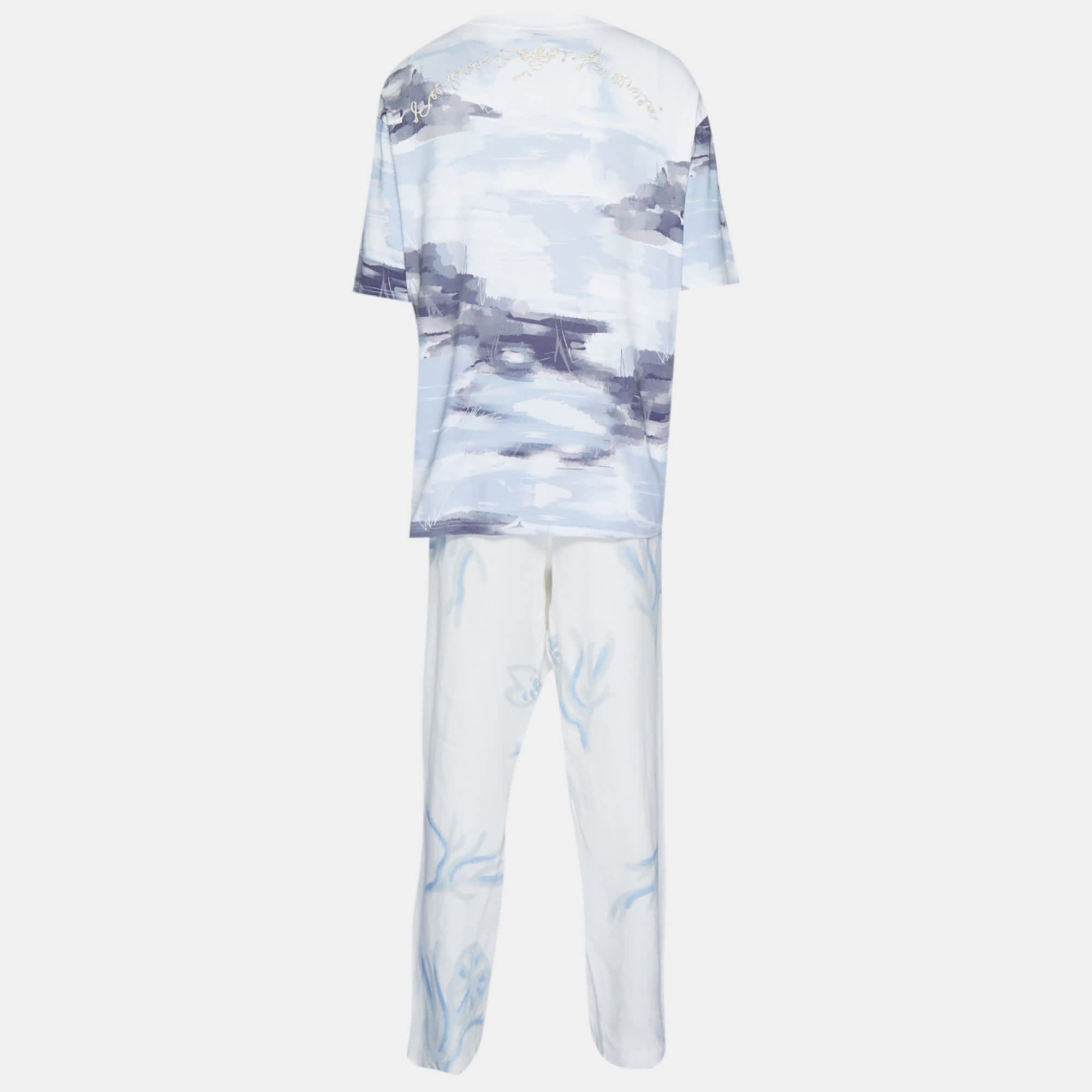 Emporio Armani Blue/white Printed Jersey And Cotton Set