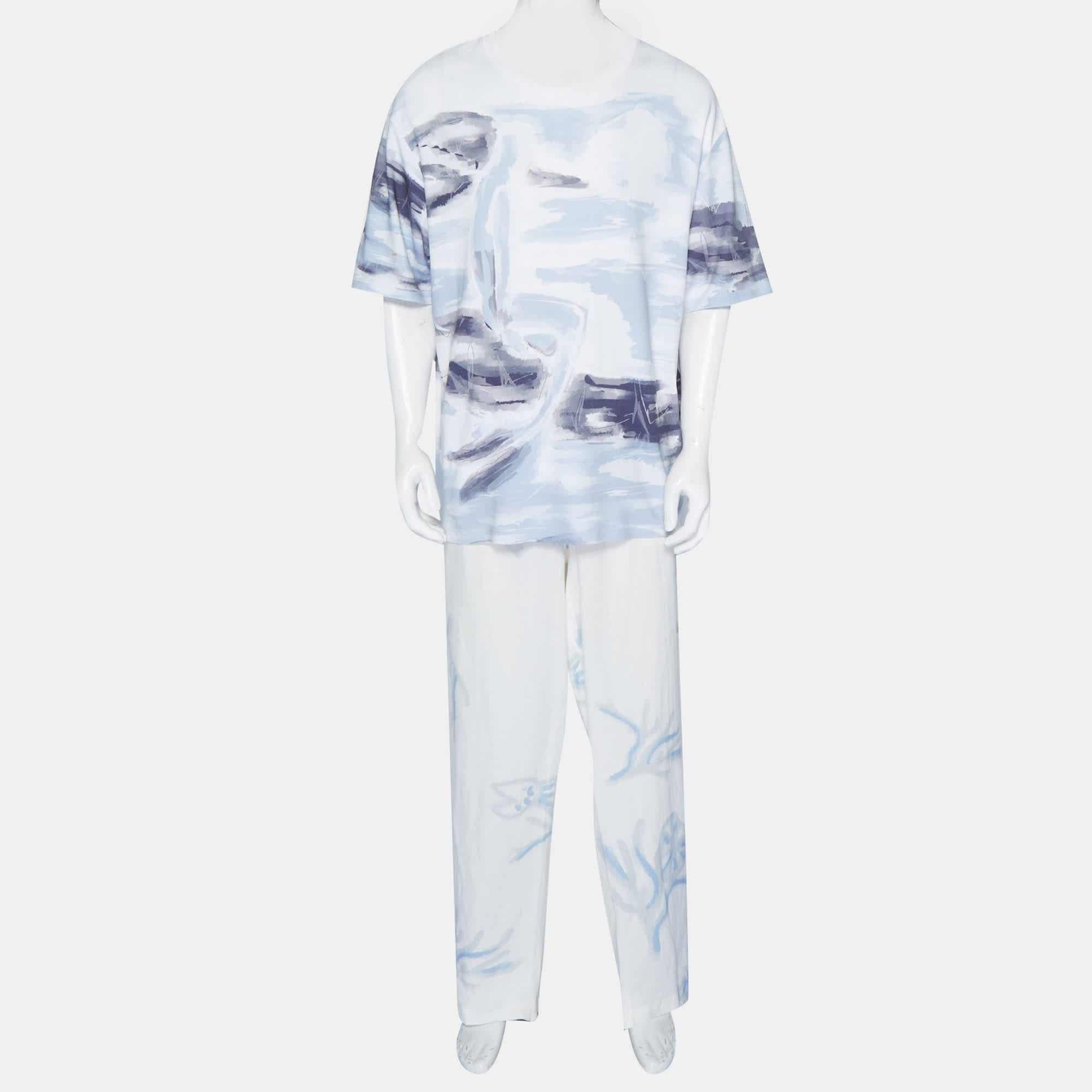 Emporio Armani Blue/white Printed Jersey And Cotton Set
