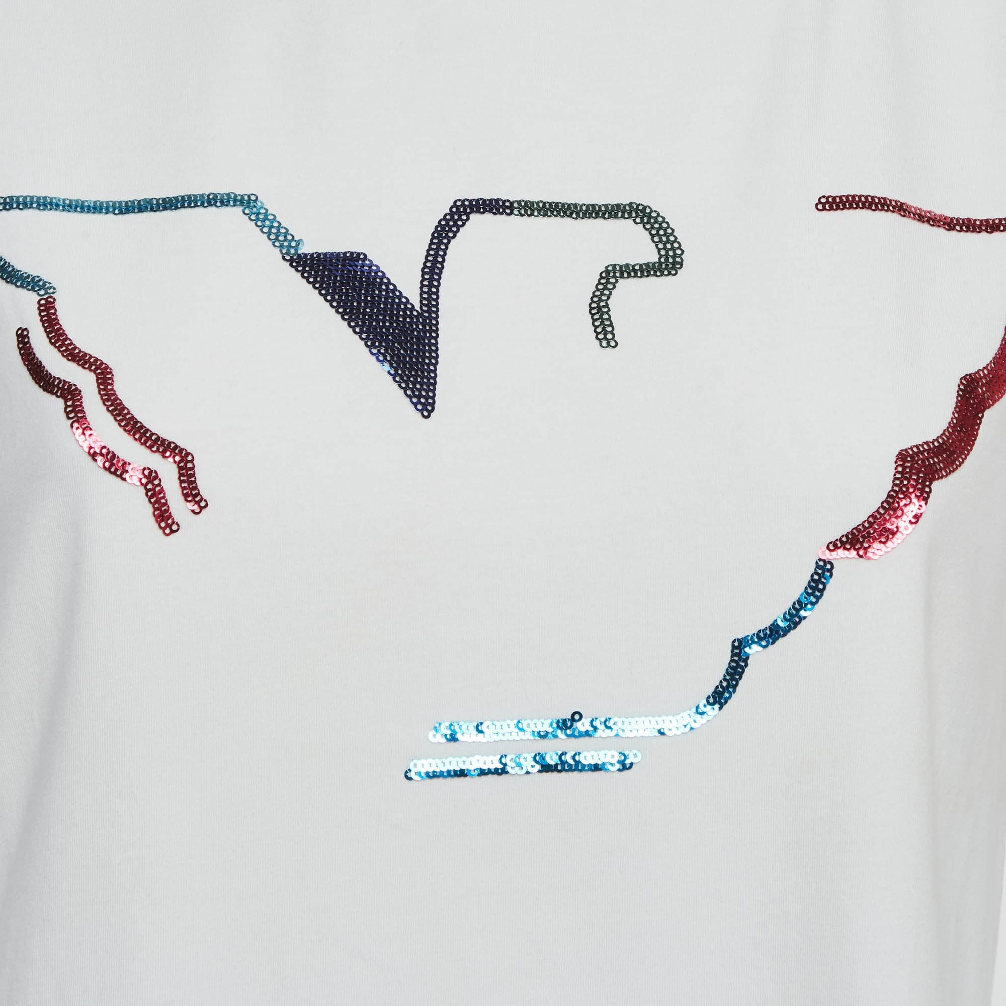 Emporio Armani White Logo Sequin Jersey T - Shirt