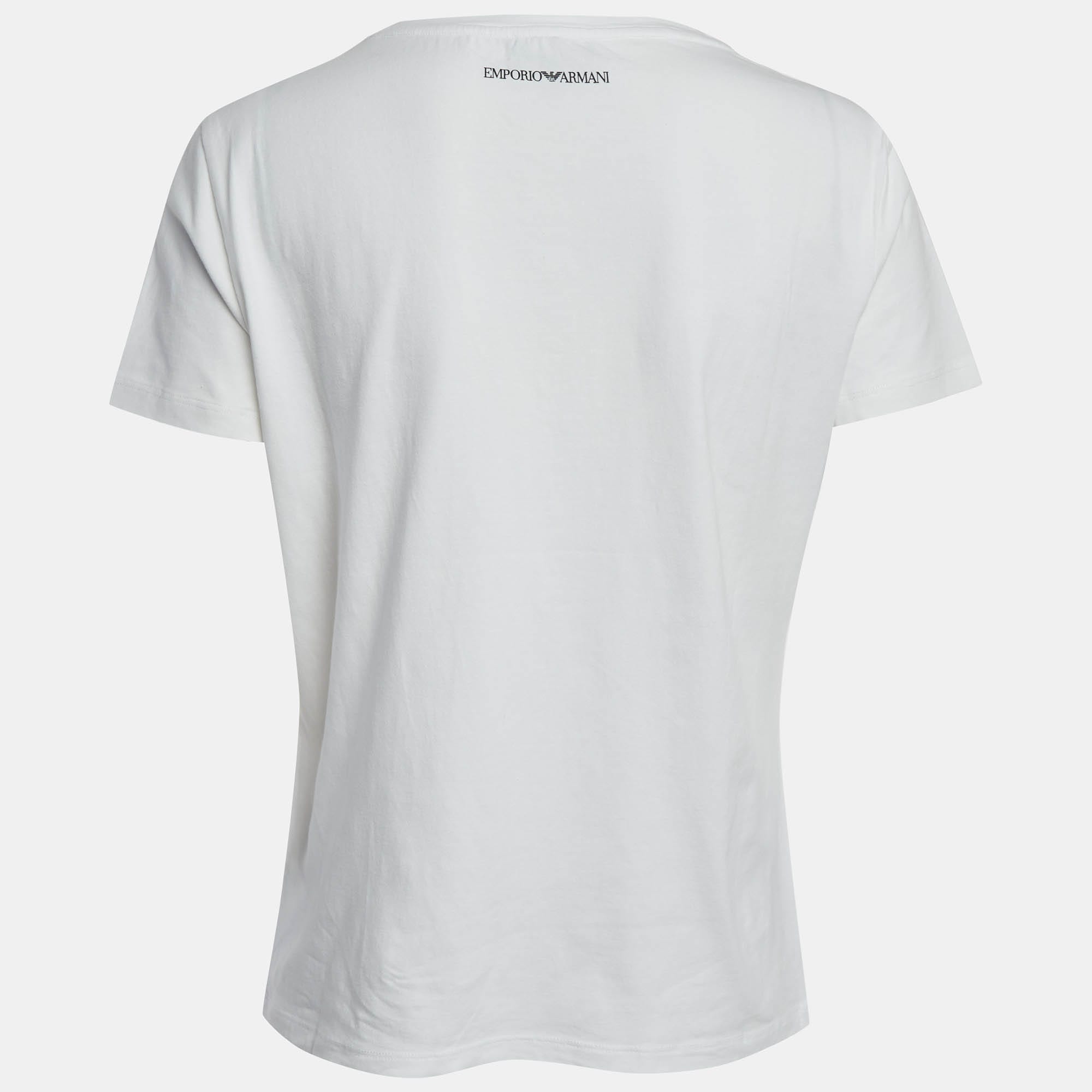 Emporio Armani White Logo Sequin Jersey T - Shirt