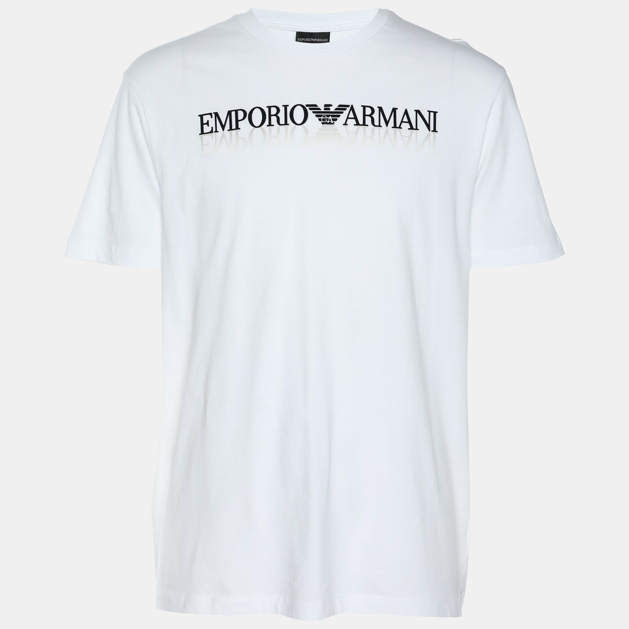 Emporio Armani White Cotton Logo Crew Neck T - Shirt