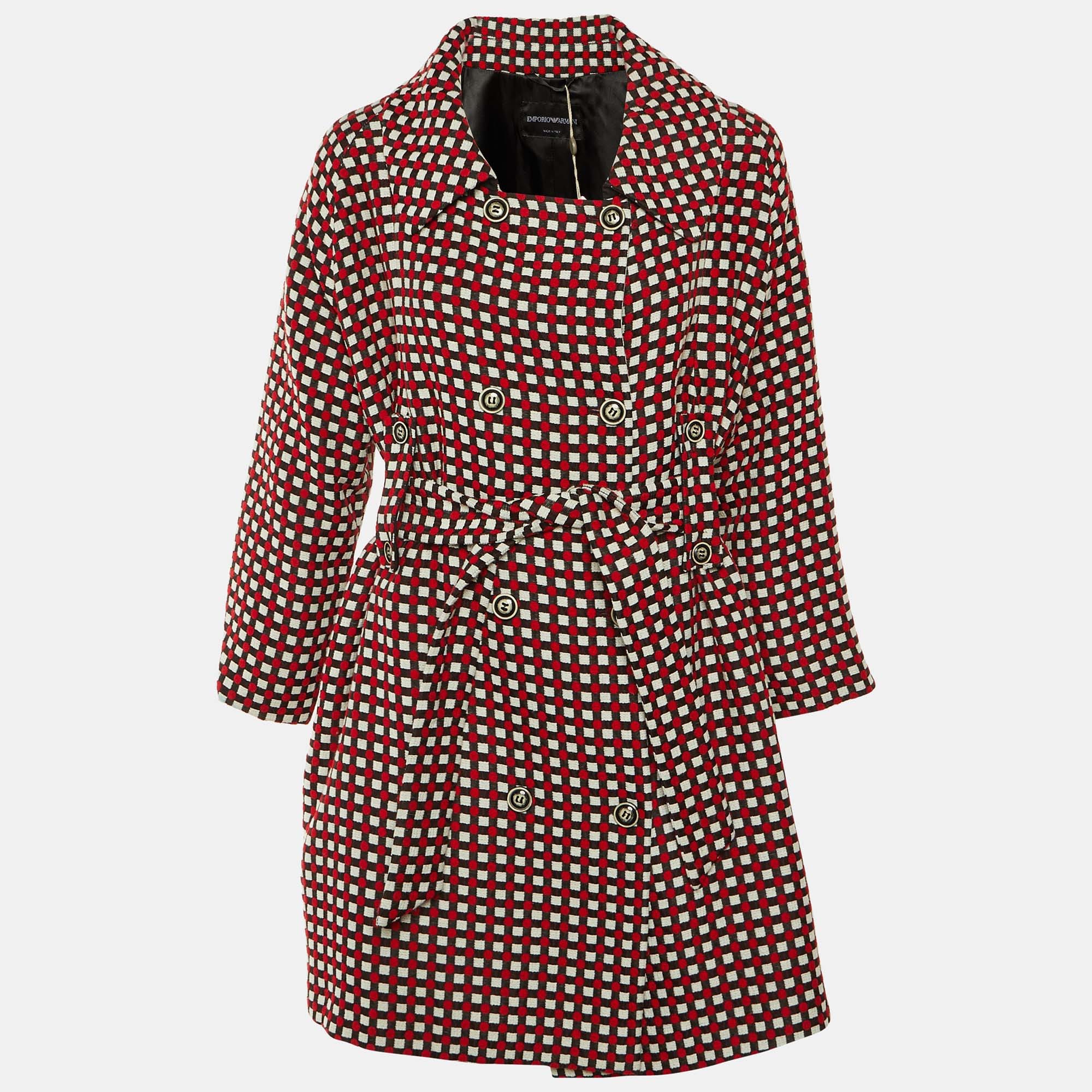 Emporio Armani Multicolor Patterned Cotton Blend Belted Overcoat