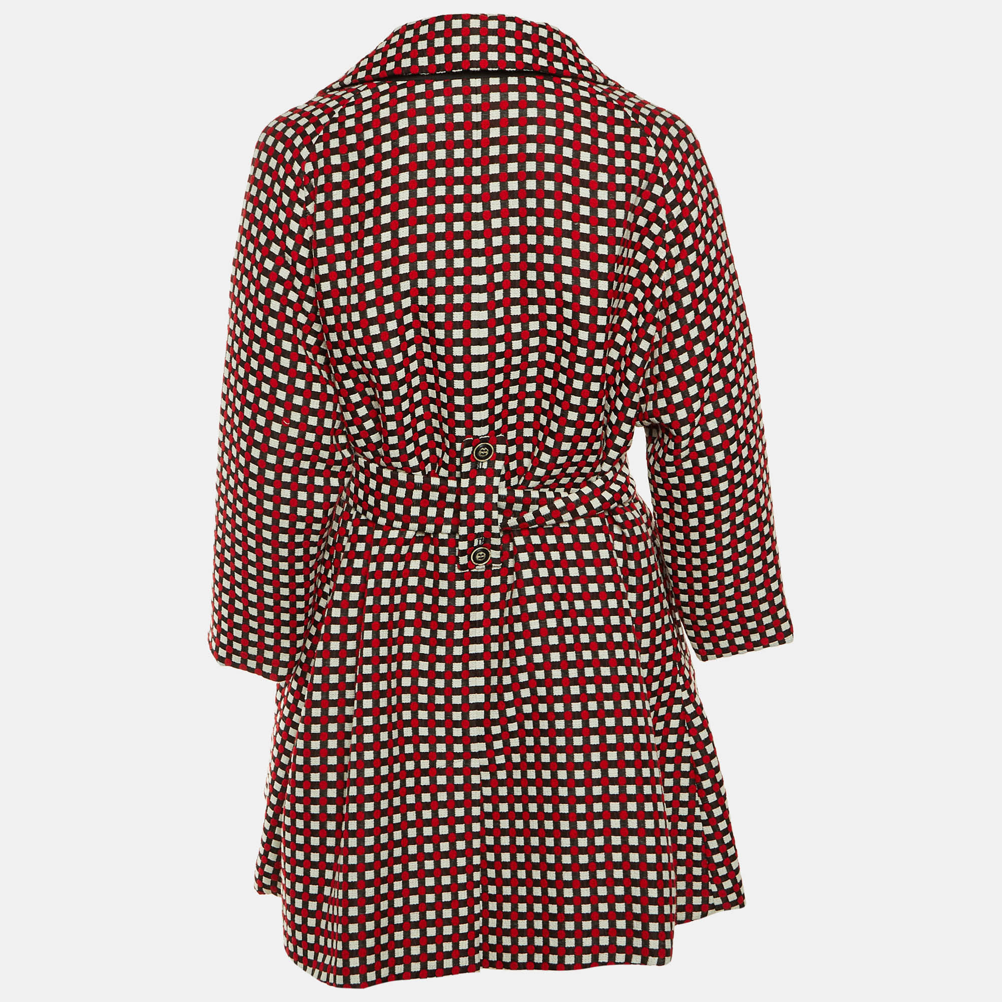 Emporio Armani Multicolor Patterned Cotton Blend Belted Overcoat