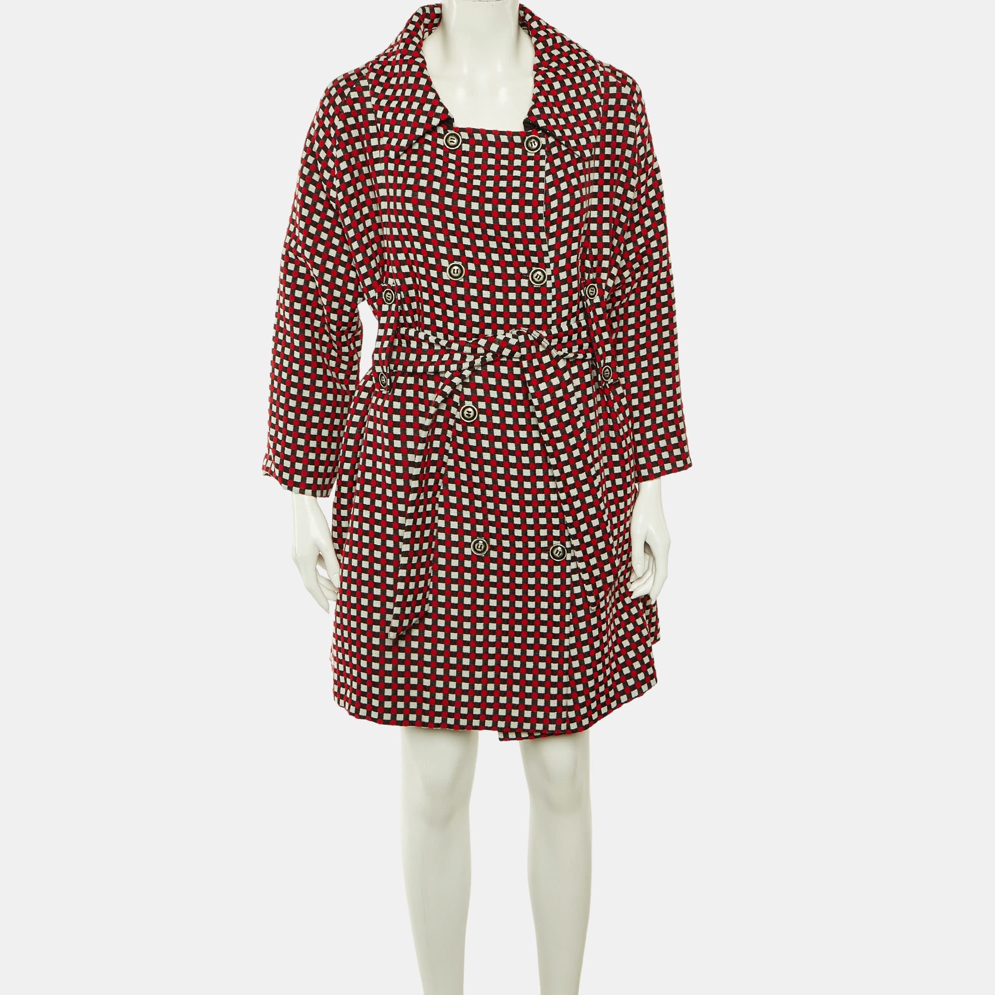 Emporio Armani Multicolor Patterned Cotton Blend Belted Overcoat