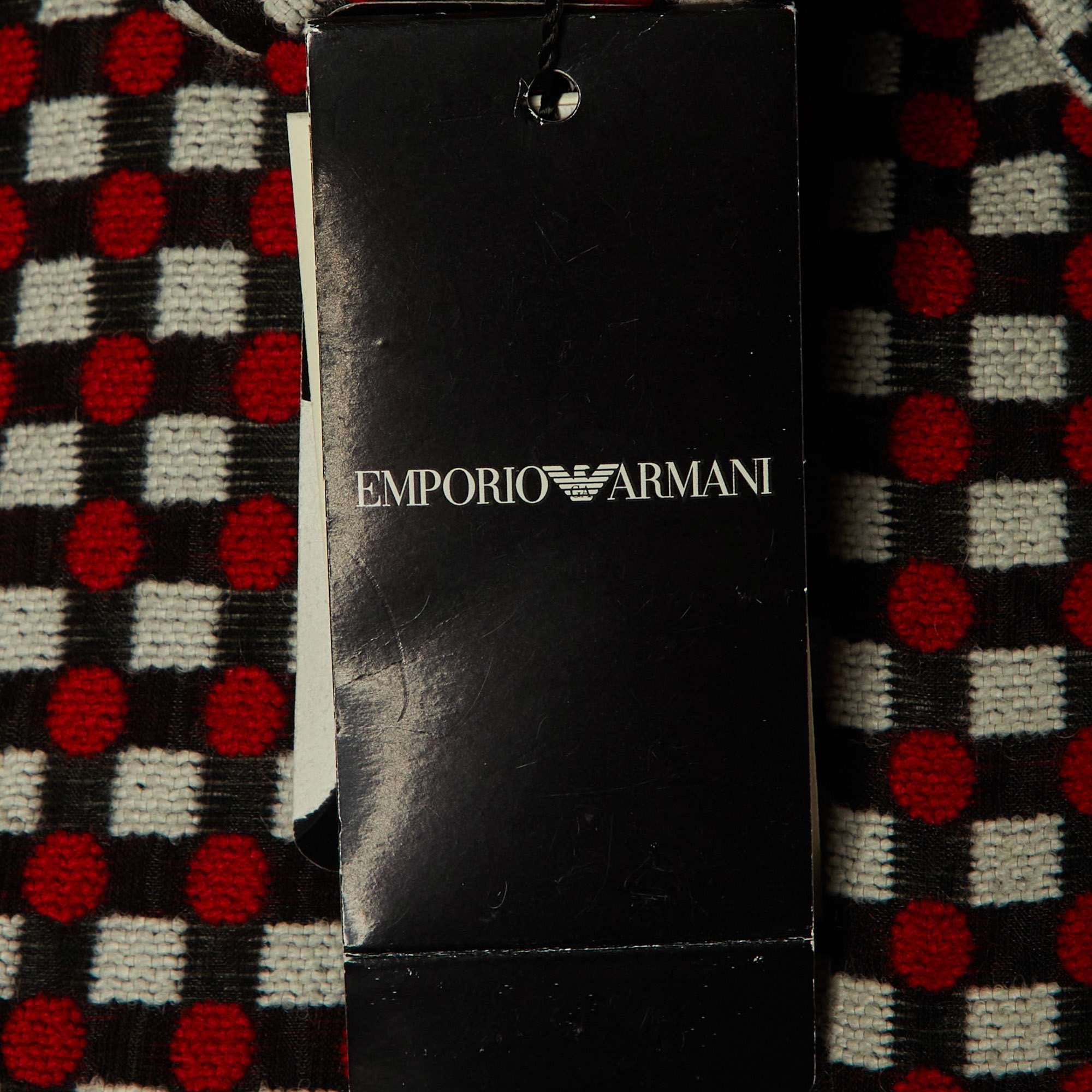 Emporio Armani Multicolor Patterned Cotton Blend Belted Overcoat