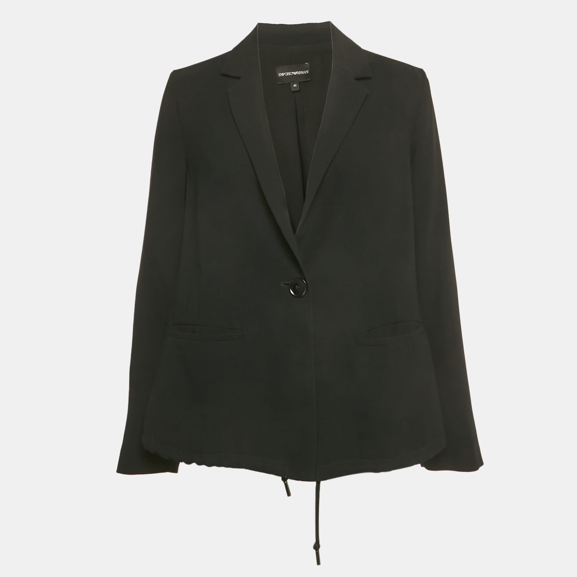 Emporio Armani Black Crepe Elasticated Waist Detail Blazer