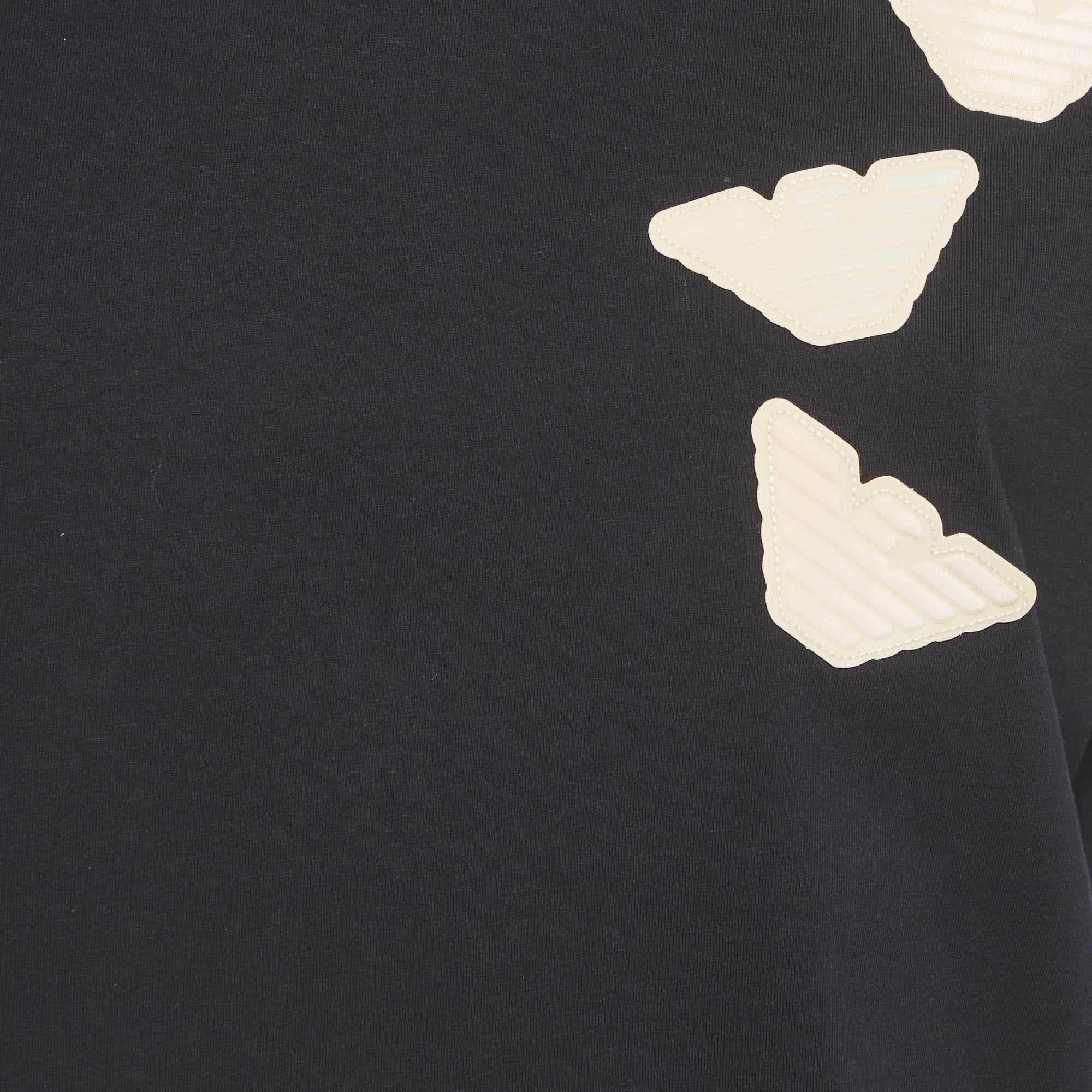 Emporio Armani Black Cotton Knit Logo Applique T - Shirt