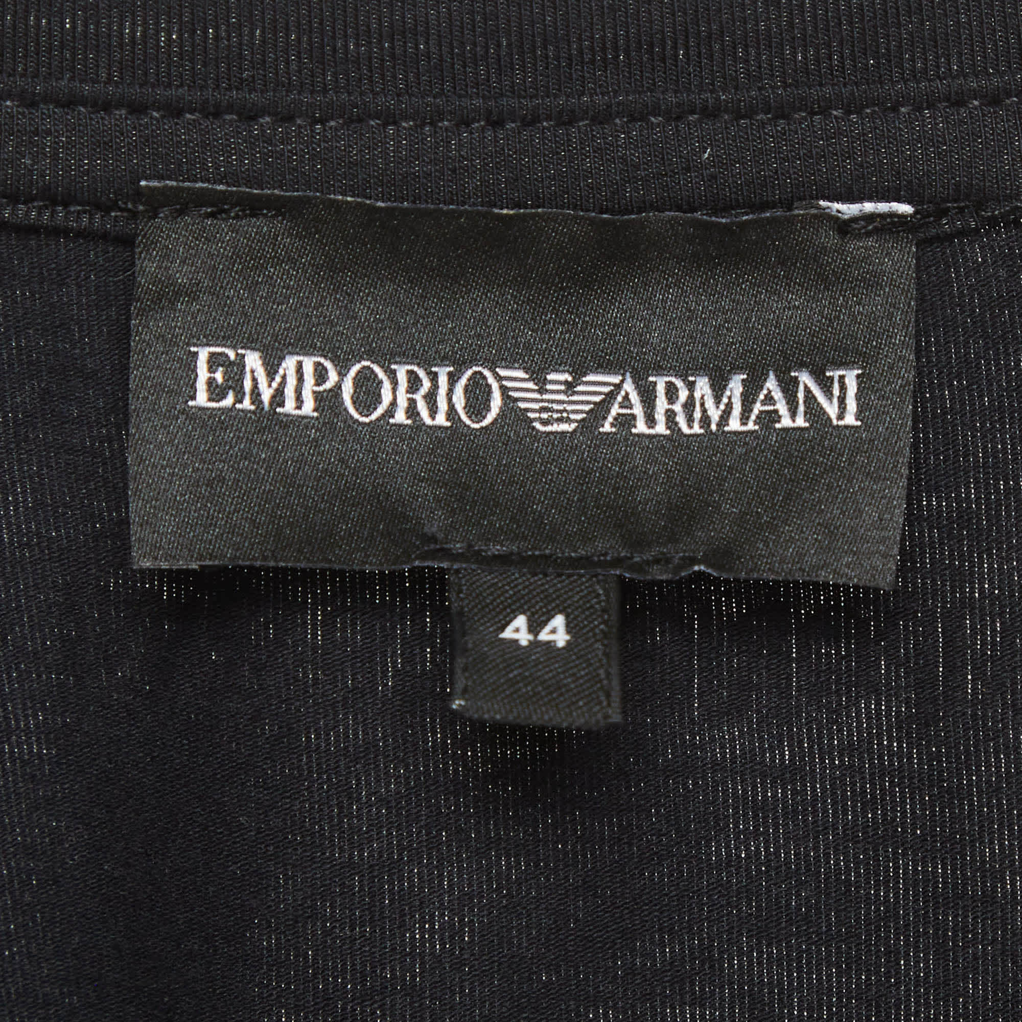 Emporio Armani Black Cotton Knit Logo Applique T - Shirt