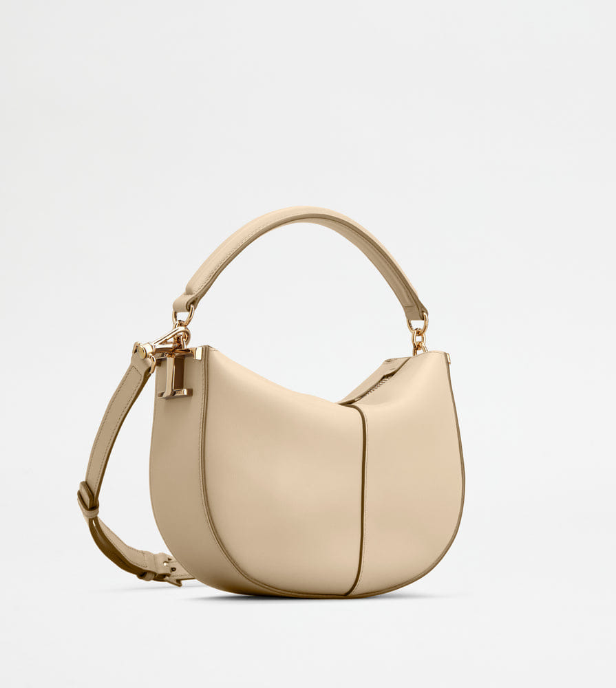 Tod's Tods T Case Hobo Bag In Leather Mini Beige