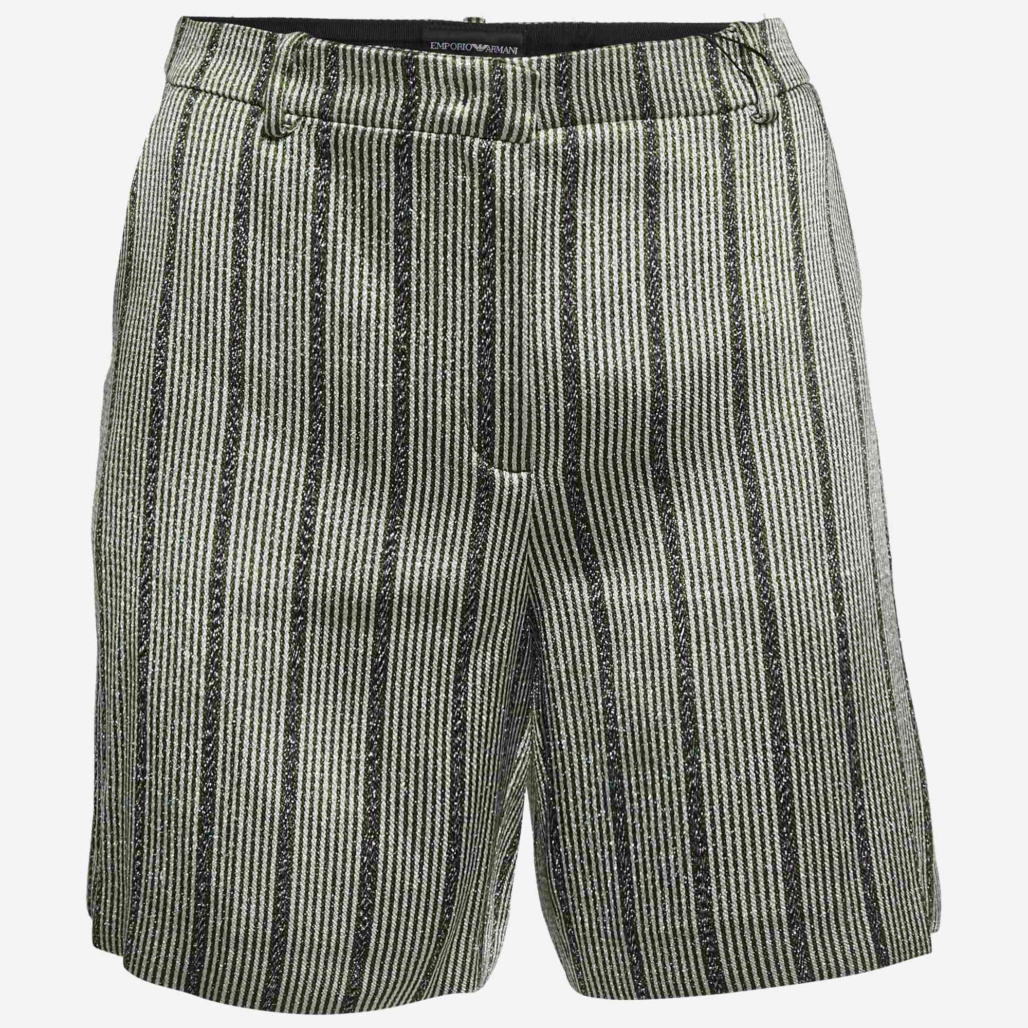 Emporio Armani Green Metallic Striped Lame Shorts