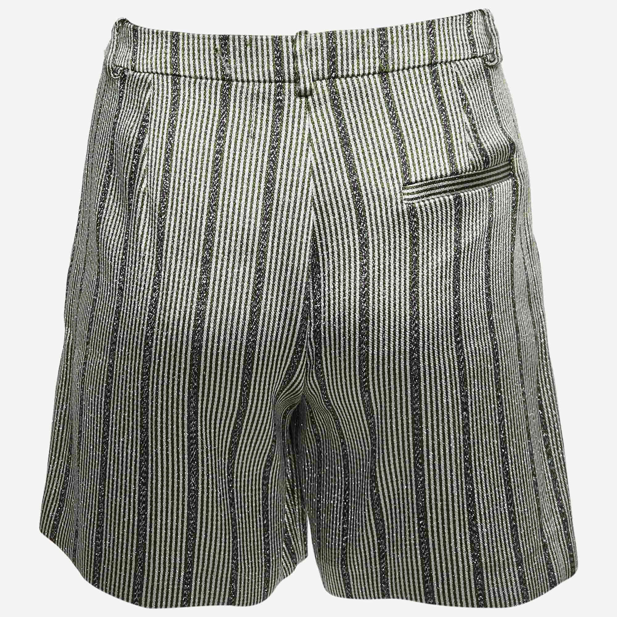 Emporio Armani Green Metallic Striped Lame Shorts