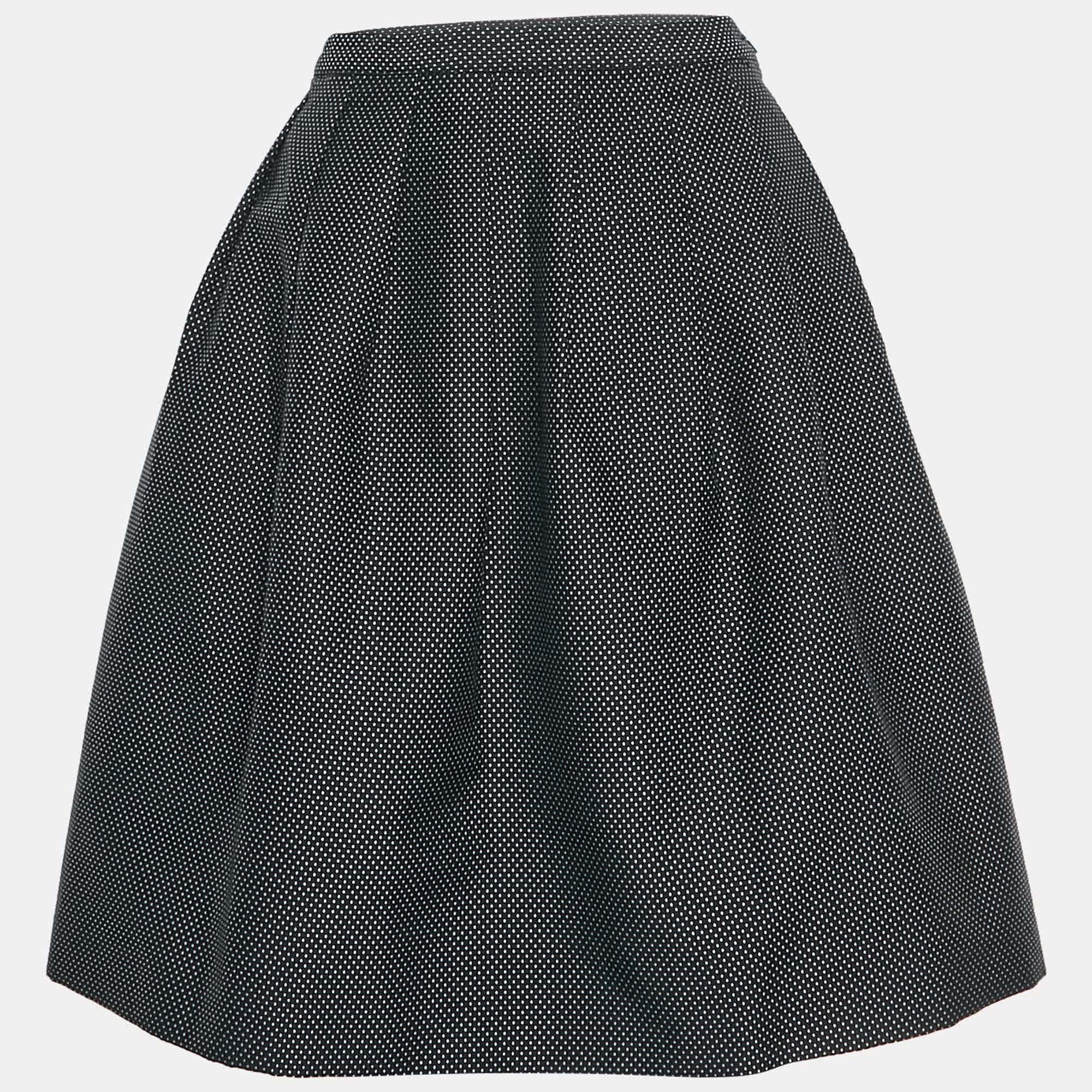 Emporio Armani Black Textured Cotton Blend Pleated Mini Skirt