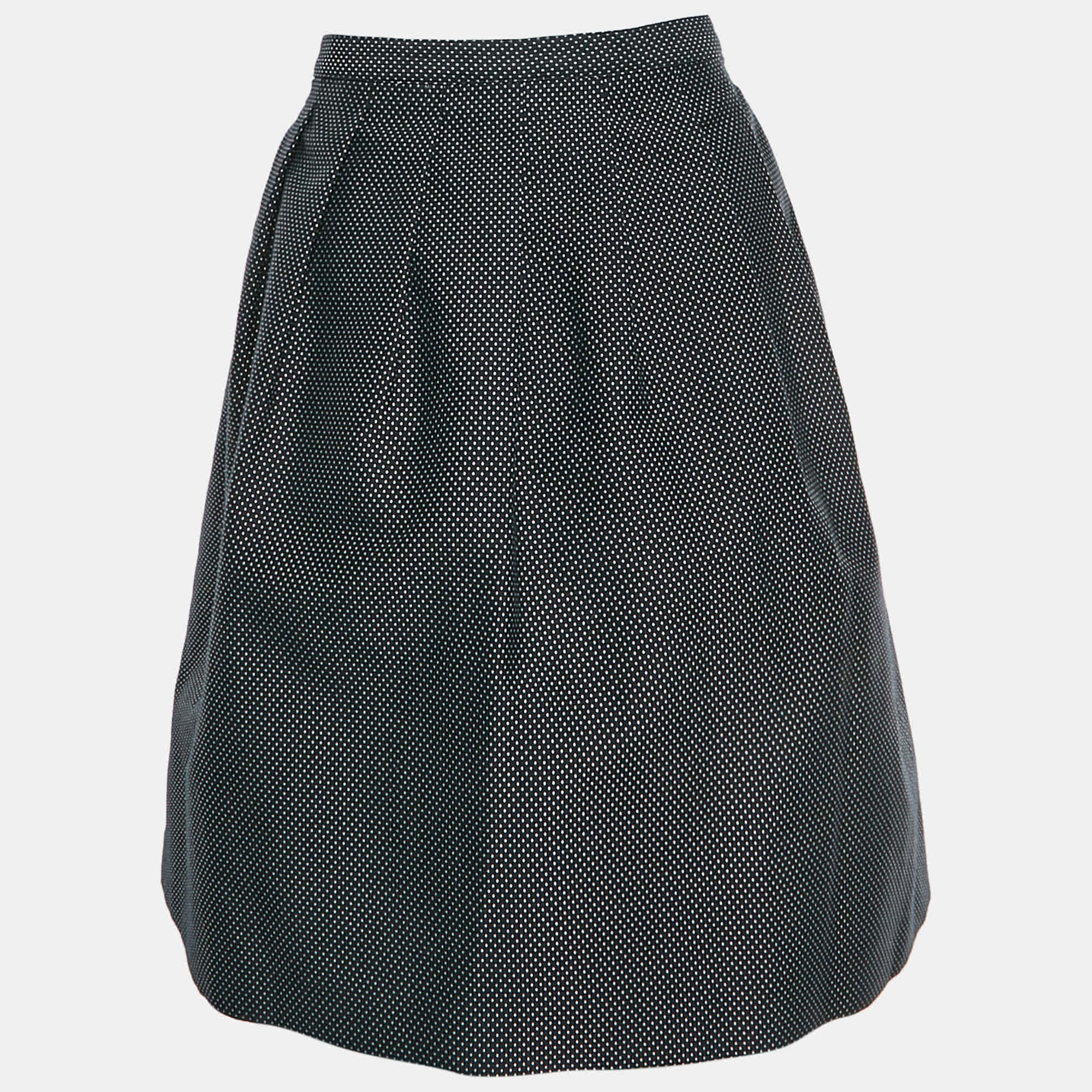 Emporio Armani Black Textured Cotton Blend Pleated Mini Skirt