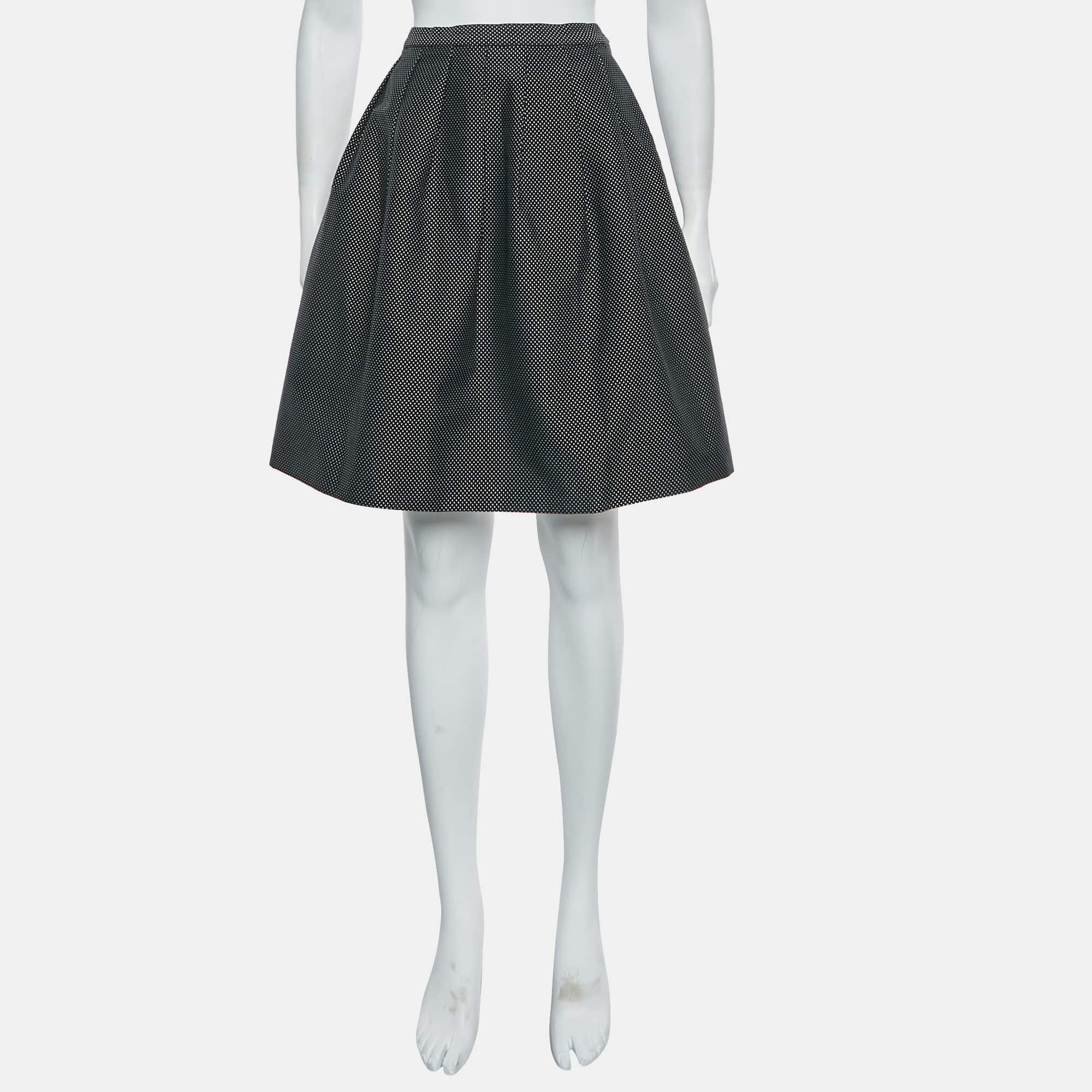 Emporio Armani Black Textured Cotton Blend Pleated Mini Skirt