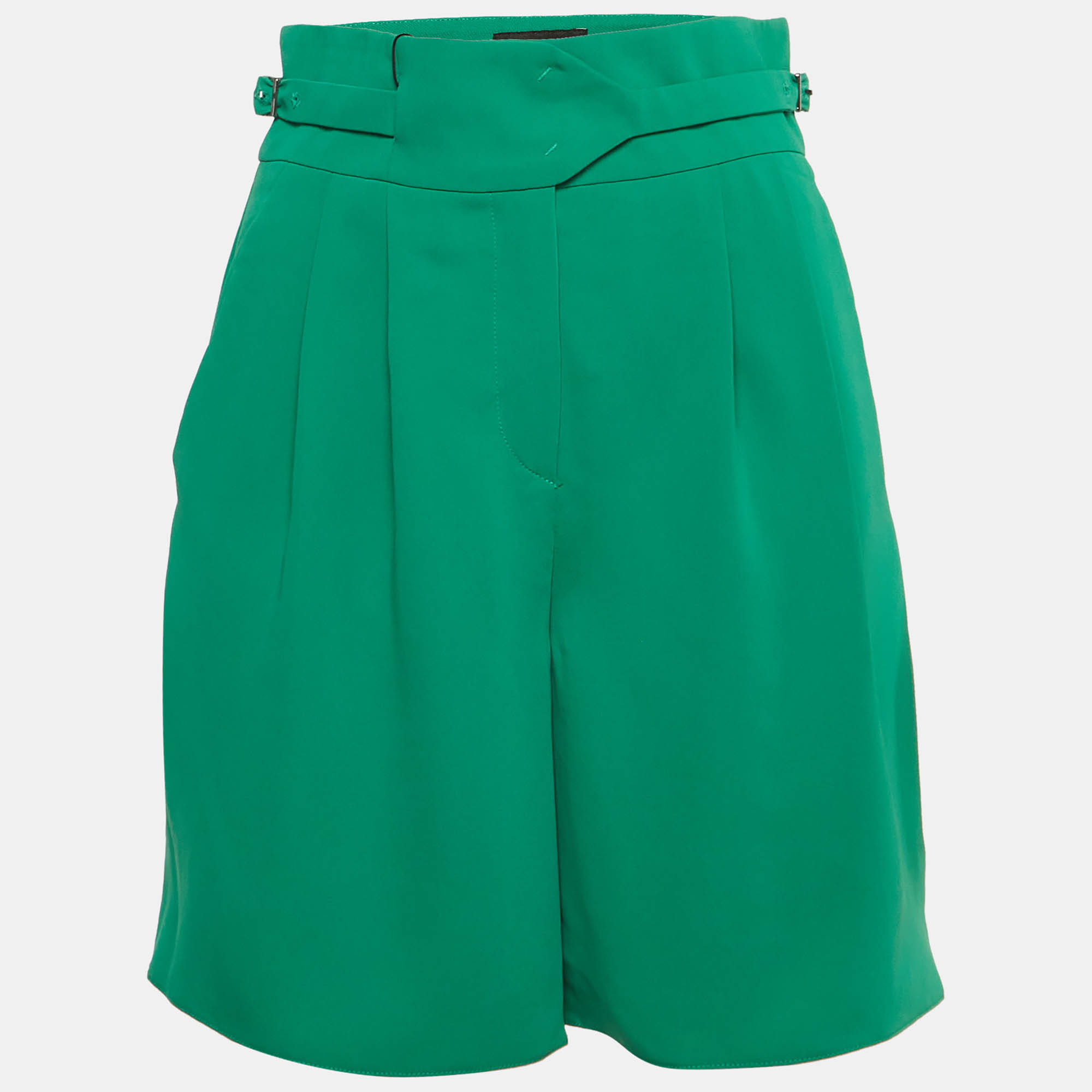 Emporio Armani Green Crepe Pleated Shorts