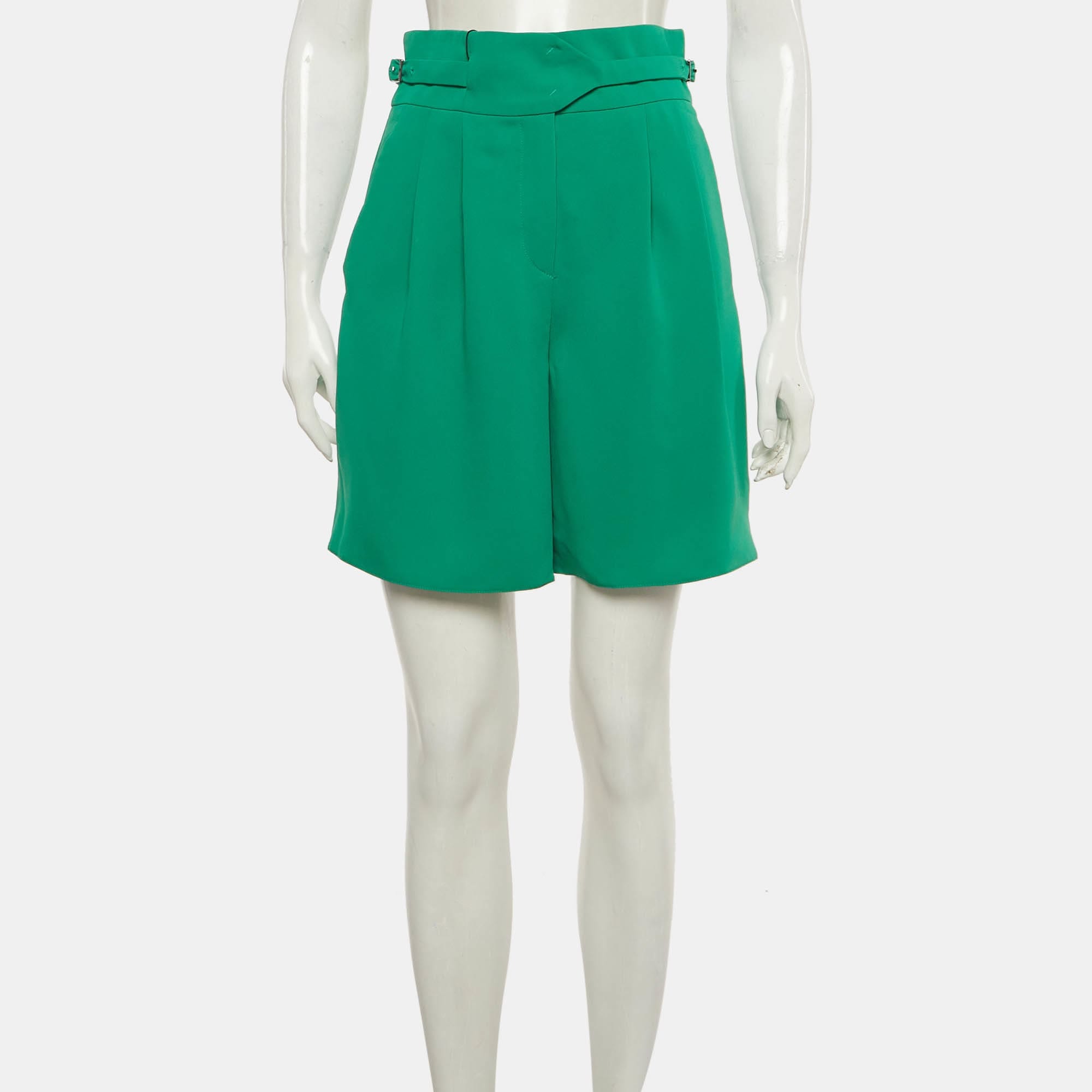 Emporio Armani Green Crepe Pleated Shorts