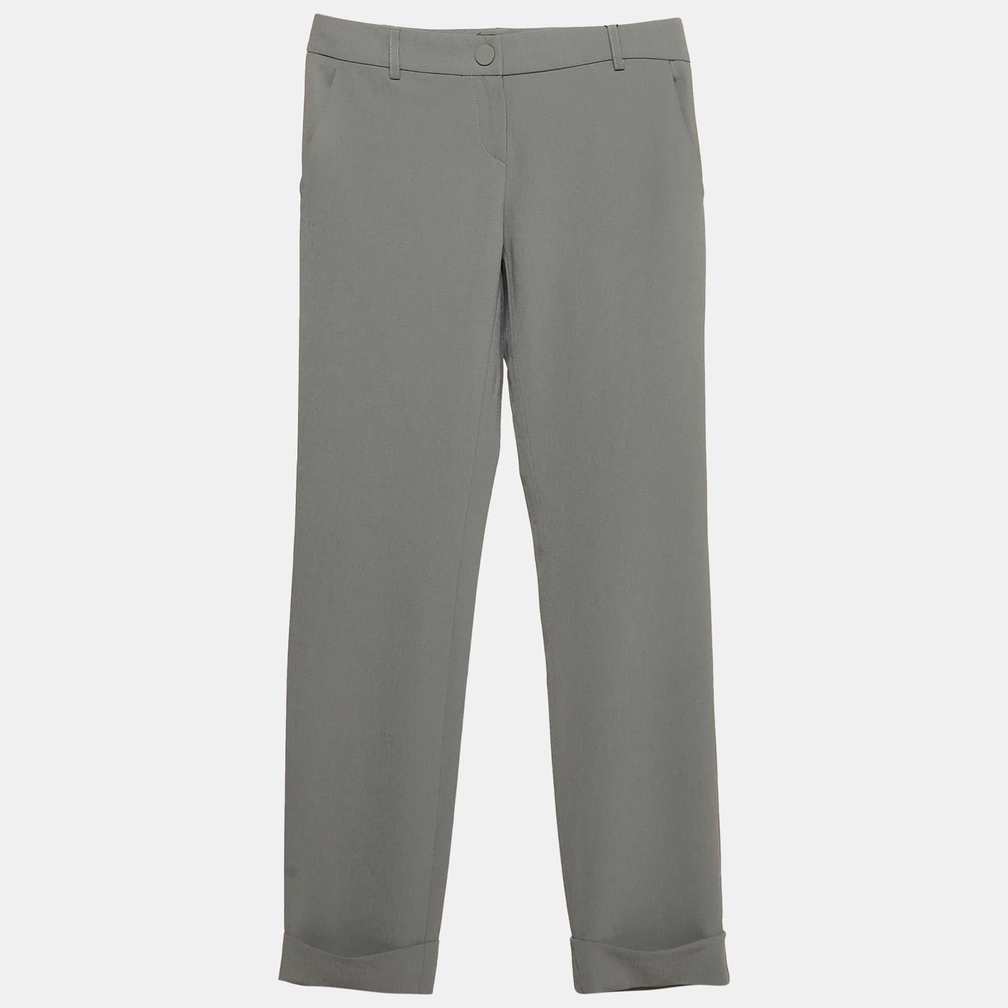 Emporio Armani Grey Crepe Slim Fit Trousers