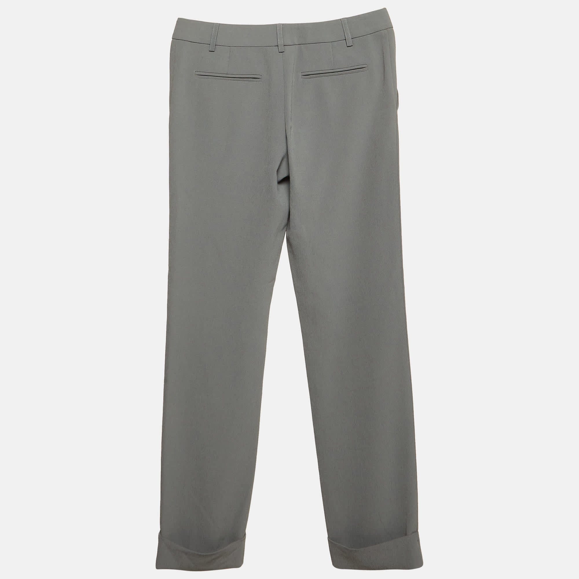 Emporio Armani Grey Crepe Slim Fit Trousers