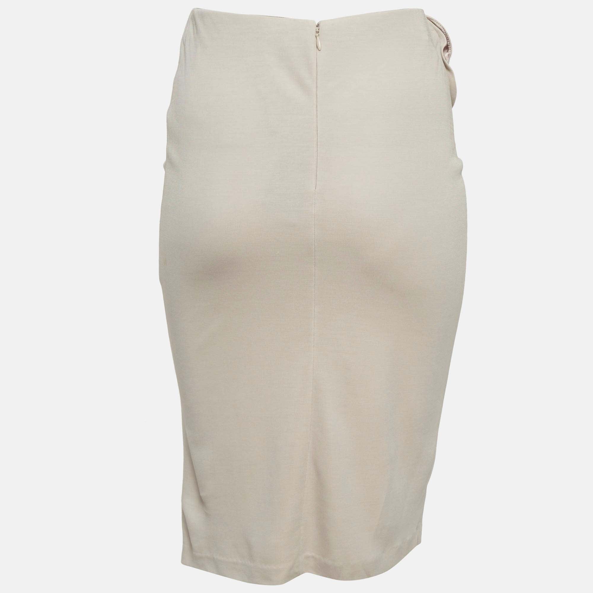Emporio Armani Beige Jersey Ruffle Detail Pencil Skirt